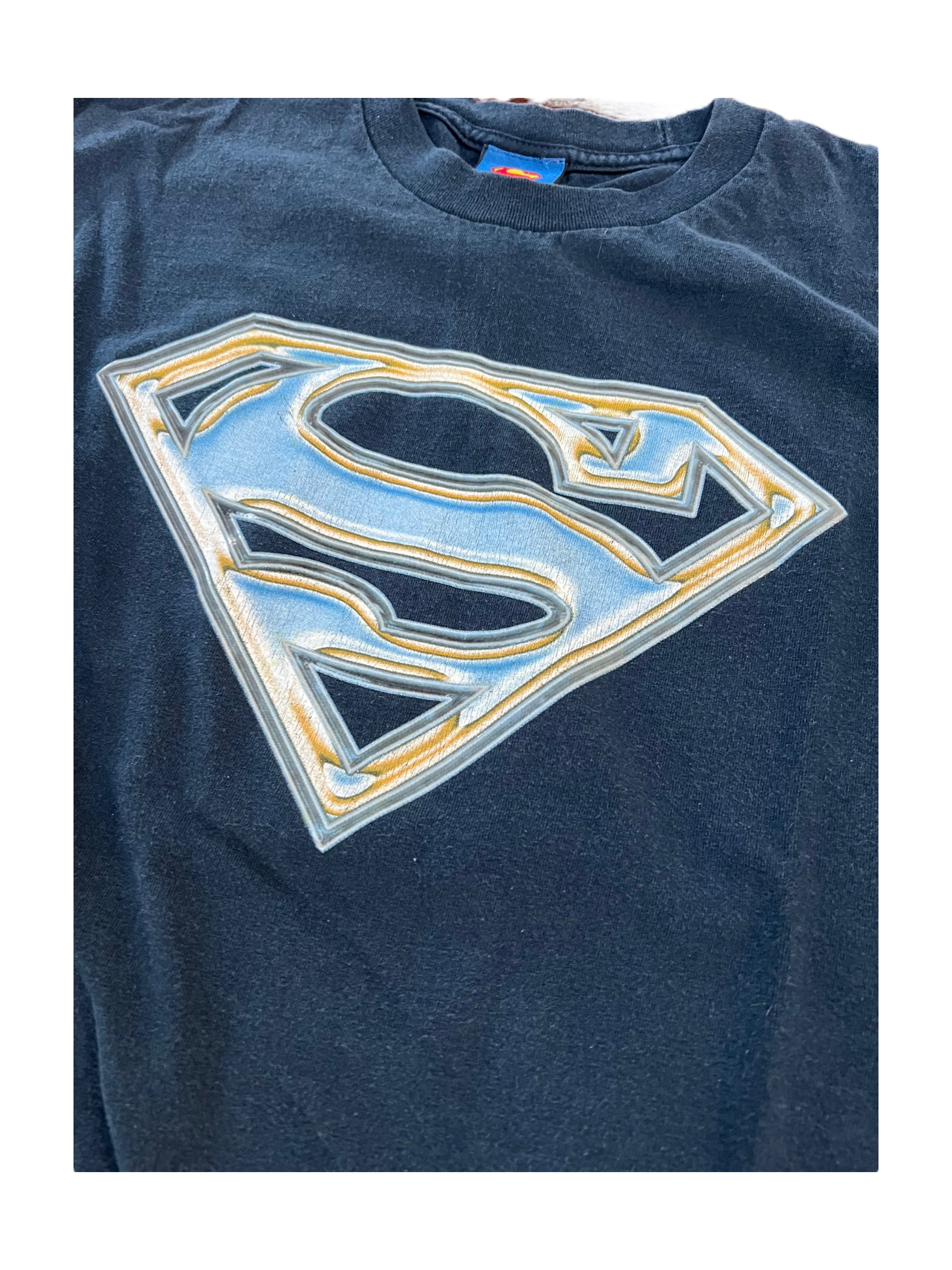 Superman 00s Black Chrome Themed Logo Size XL