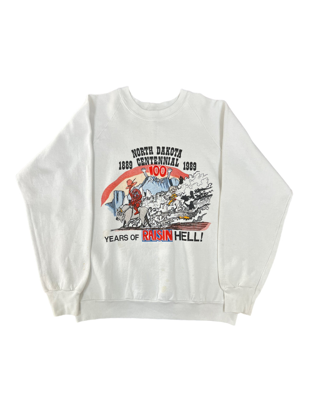 CALIFORNIA RAISINS 80s NORTH DAKOTA CENTENNIAL RAGLAN CREWNECK Size Large