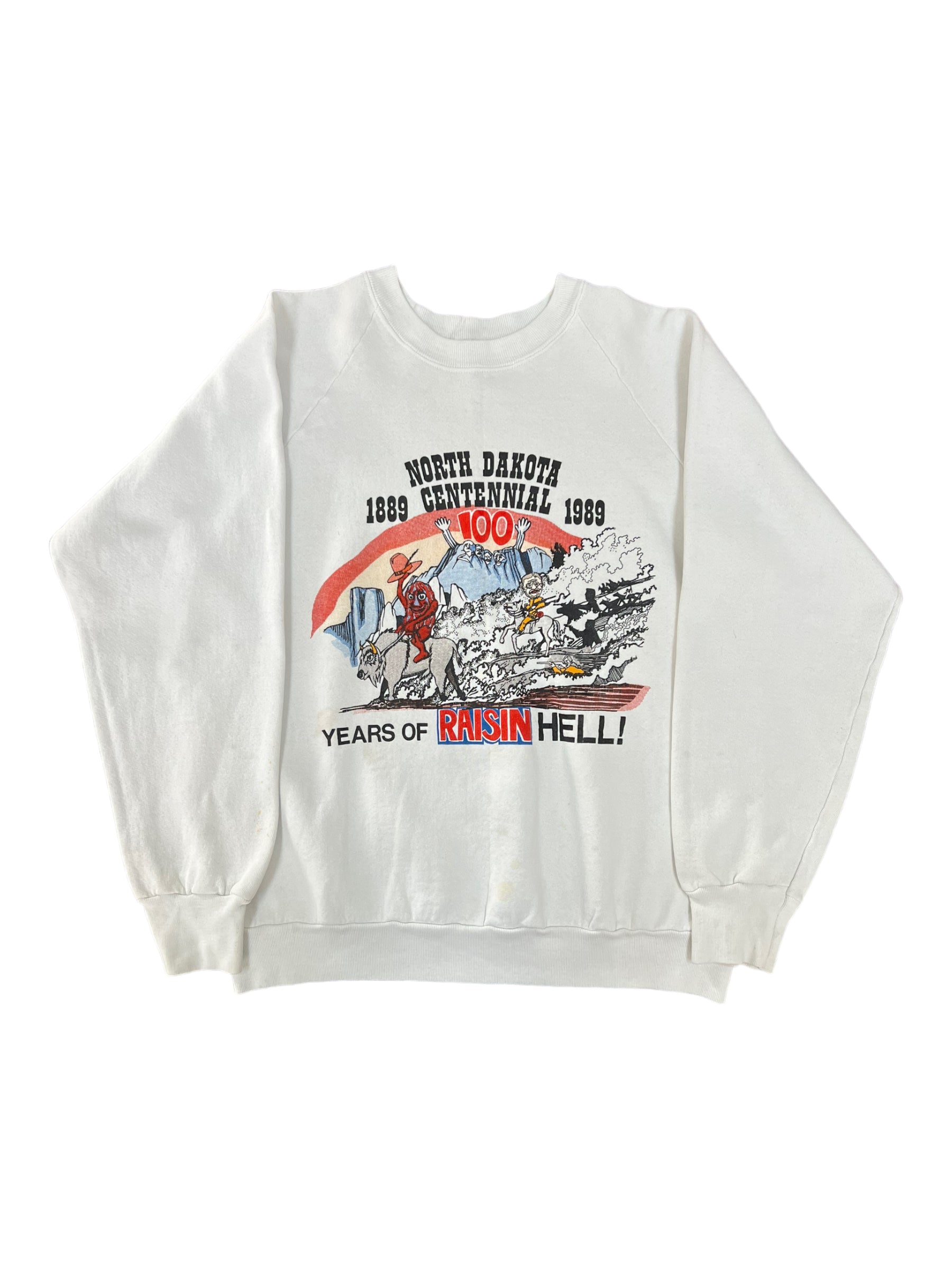 CALIFORNIA RAISINS 80s NORTH DAKOTA CENTENNIAL RAGLAN CREWNECK Size Large