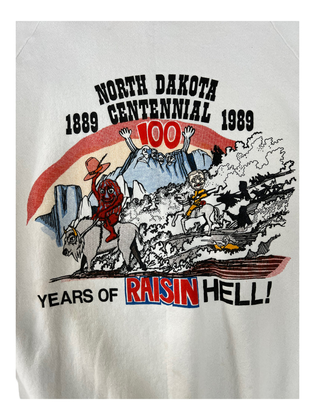 CALIFORNIA RAISINS 80s NORTH DAKOTA CENTENNIAL RAGLAN CREWNECK Size Large