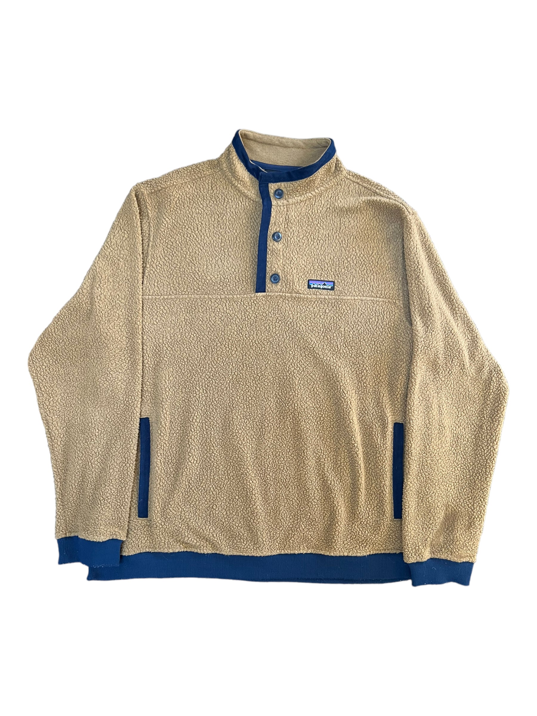 Patagonia 00s Retro X Deep Pile Fleece Jacket Natural Tan / Navy Shag - XL