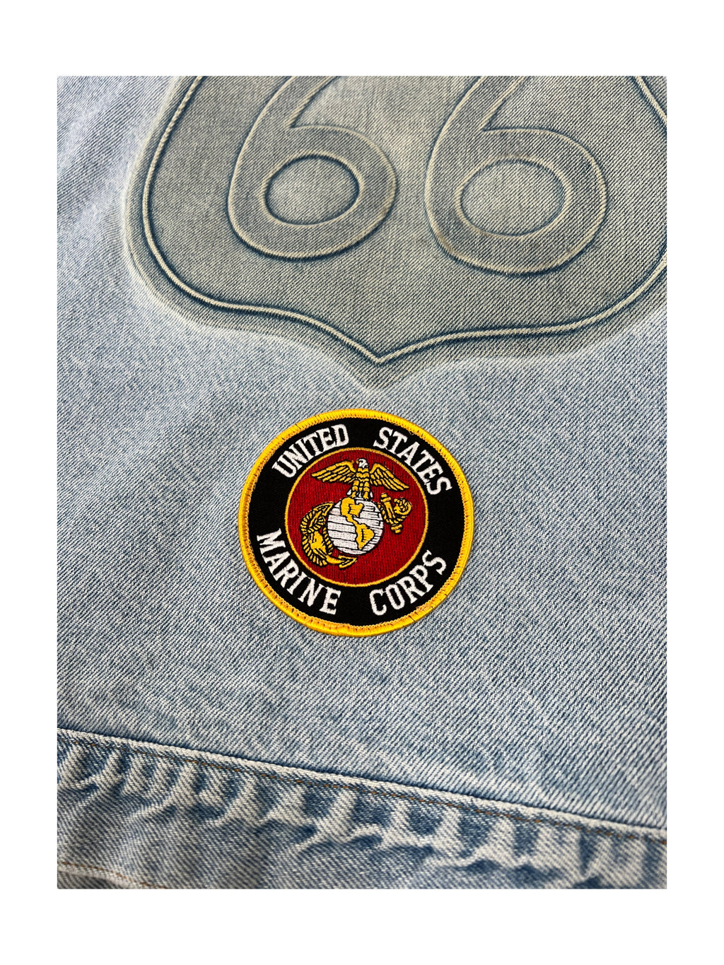 Route 66 90s Denim Vest w/ Patches Mercedes Embossed Logo Size Large