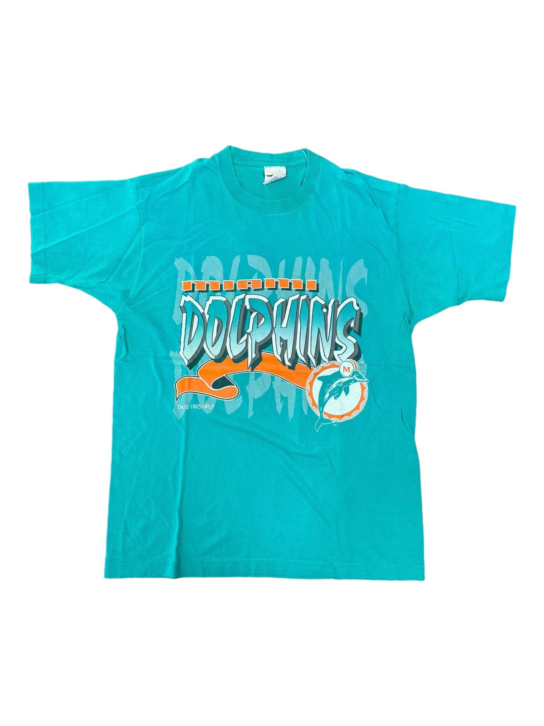 Miami Dolphins 1995 Old Logo Teal T-Shirt Adult Size Large