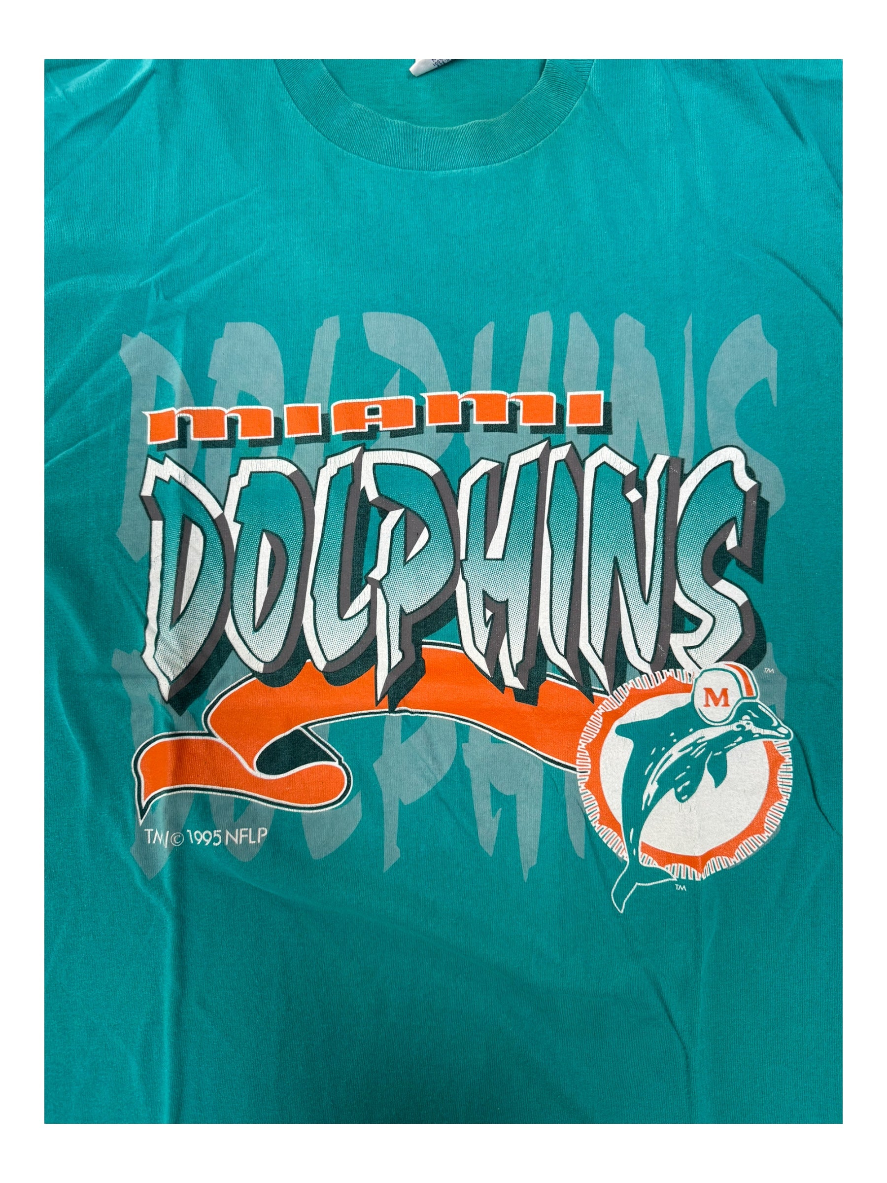 Miami Dolphins 1995 Old Logo Teal T-Shirt Adult Size Large