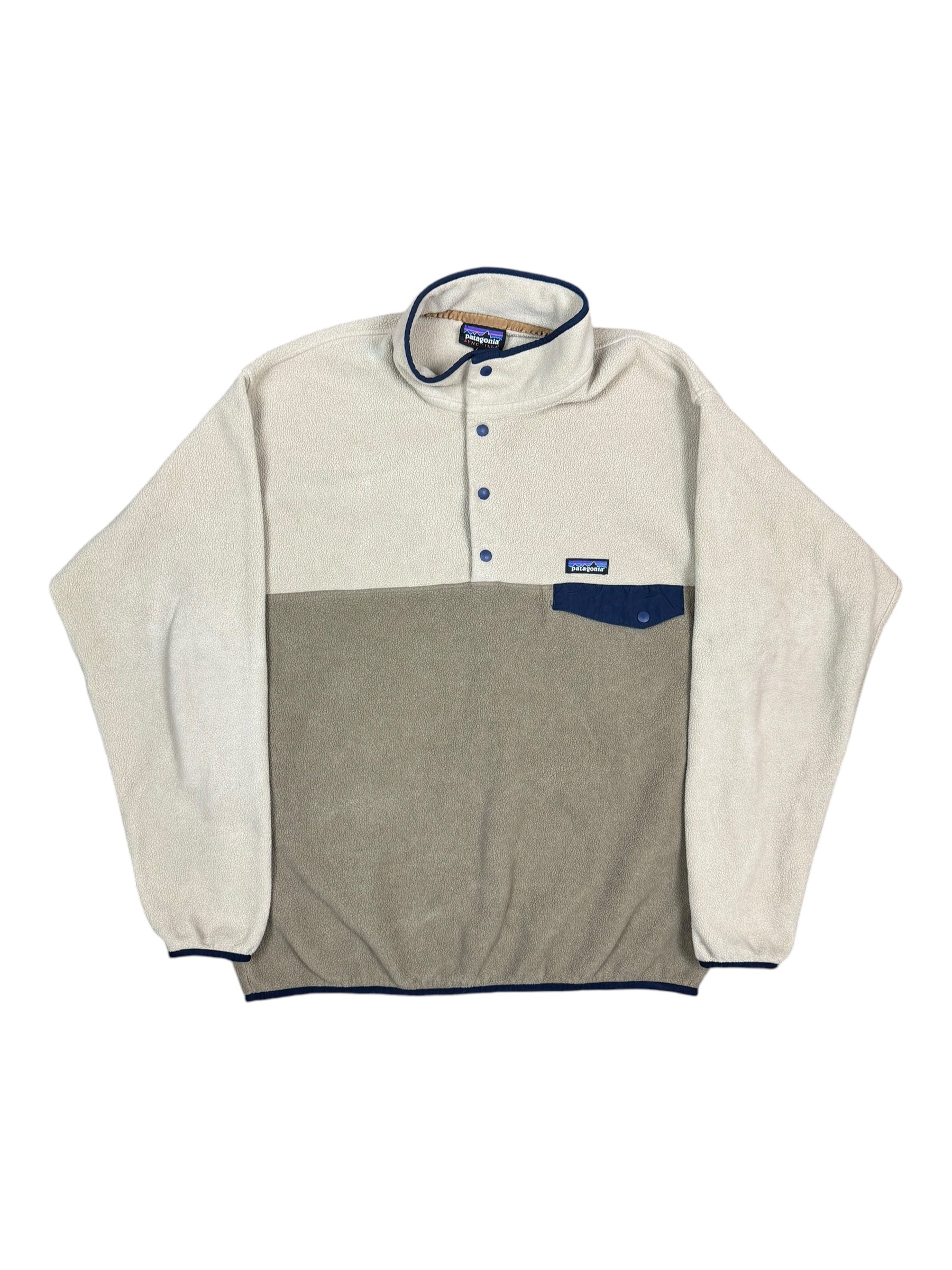 Patagonia Synchilla Jacket Mens XLarge Tan/Brown 2 Tone Fleece Pullover 1/4 Snap