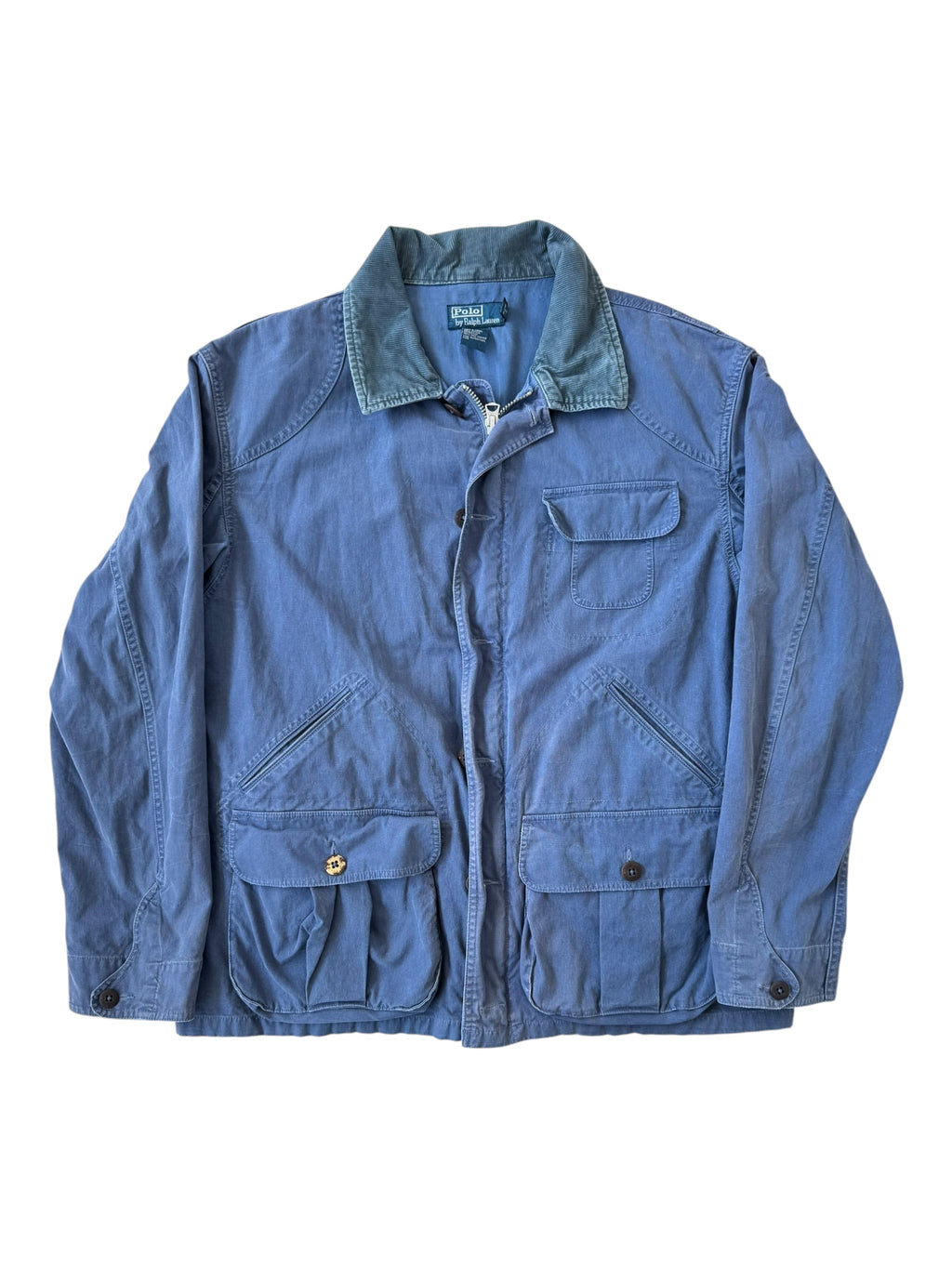 Polo Ralph Lauren 90s Blue Utility Pocket Corduroy Collar Fishing Jacket Size XL