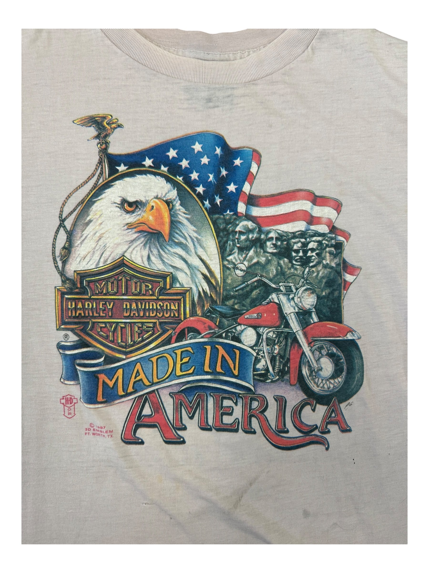 Harley Davidson 1987 White 3D Emblem Made in America Size Large