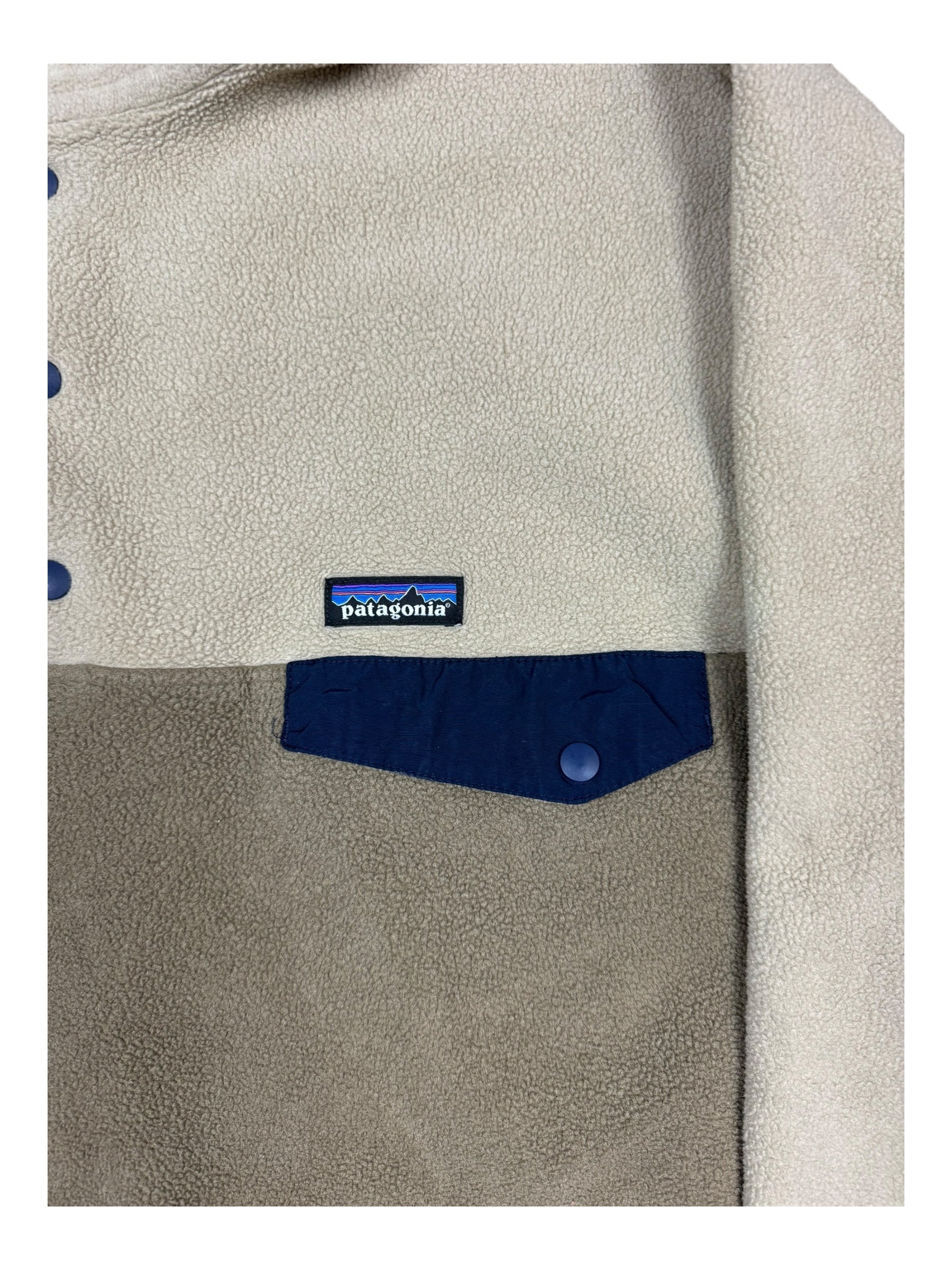 Patagonia Synchilla Jacket Mens XLarge Tan/Brown 2 Tone Fleece Pullover 1/4 Snap
