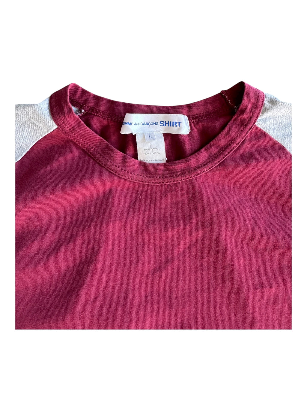 Comme Des Garcons Shirt Baseball Tee Burgandy / Grey Size Large