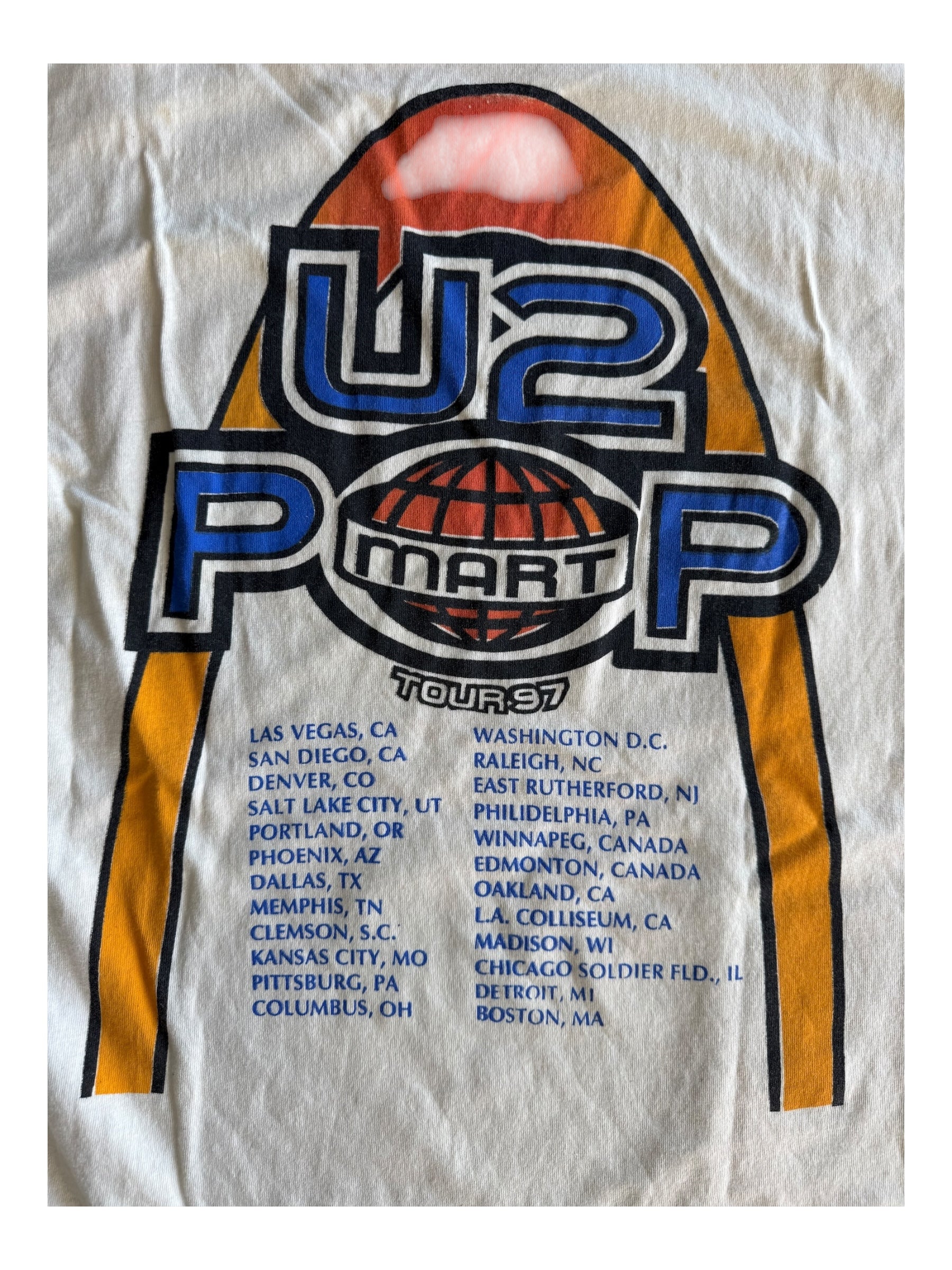 U2 90s White Pop Mart Tour T-Shirt Size Large