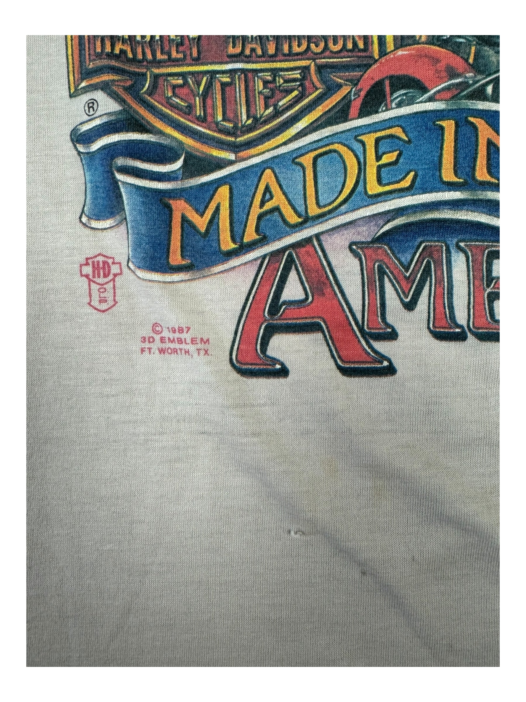 Harley Davidson 1987 White 3D Emblem Made in America Size Large