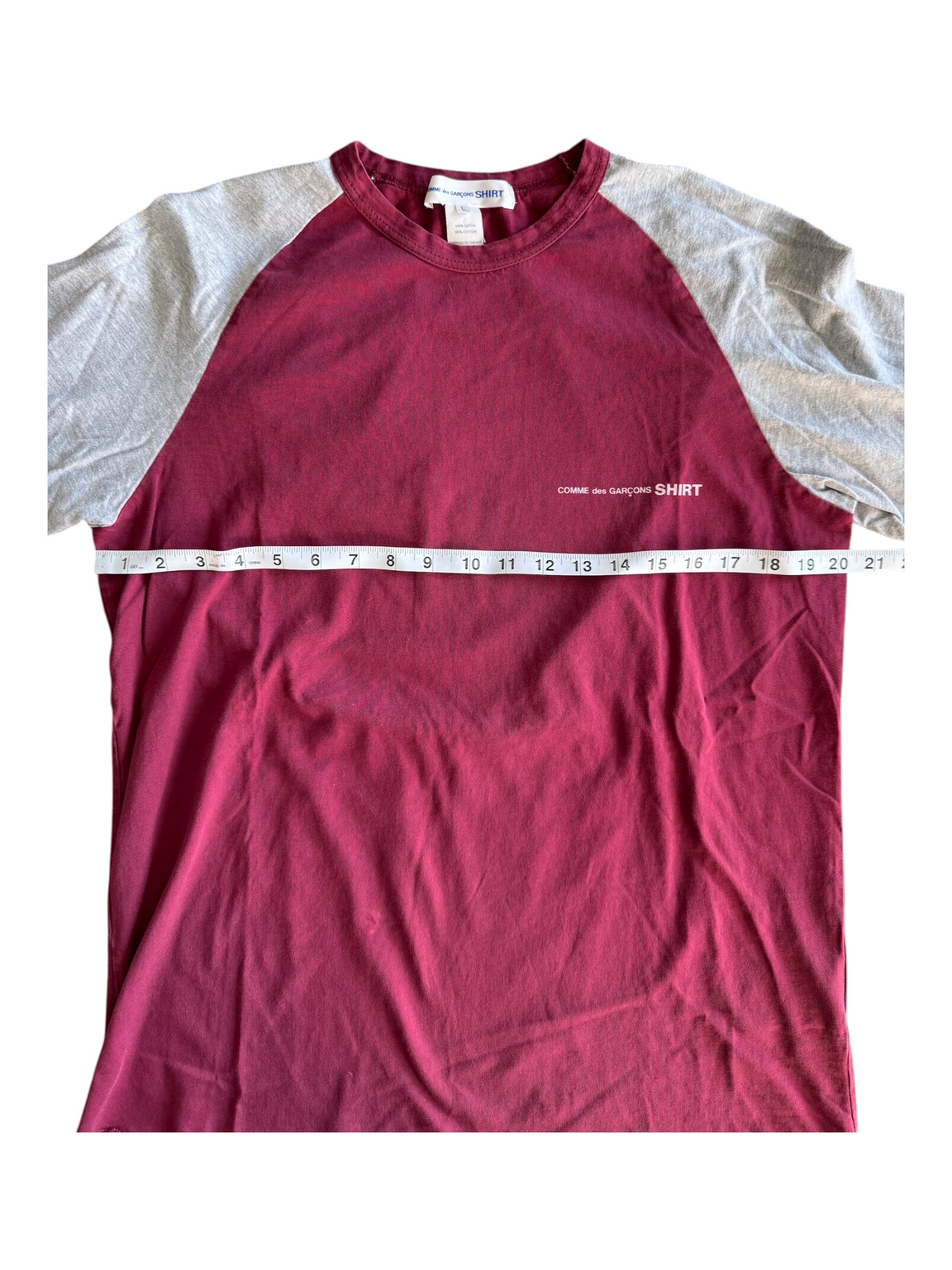 Comme Des Garcons Shirt Baseball Tee Burgandy / Grey Size Large