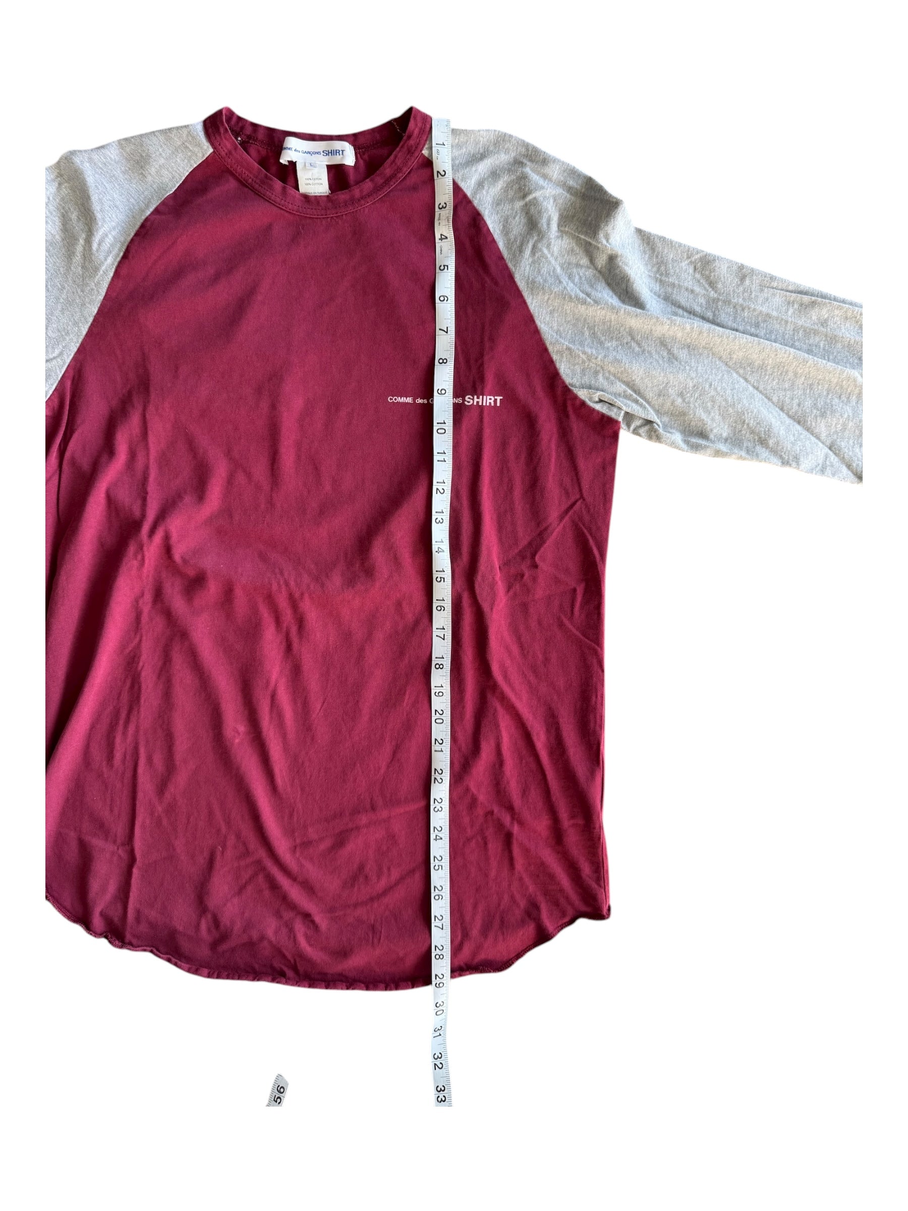 Comme Des Garcons Shirt Baseball Tee Burgandy / Grey Size Large