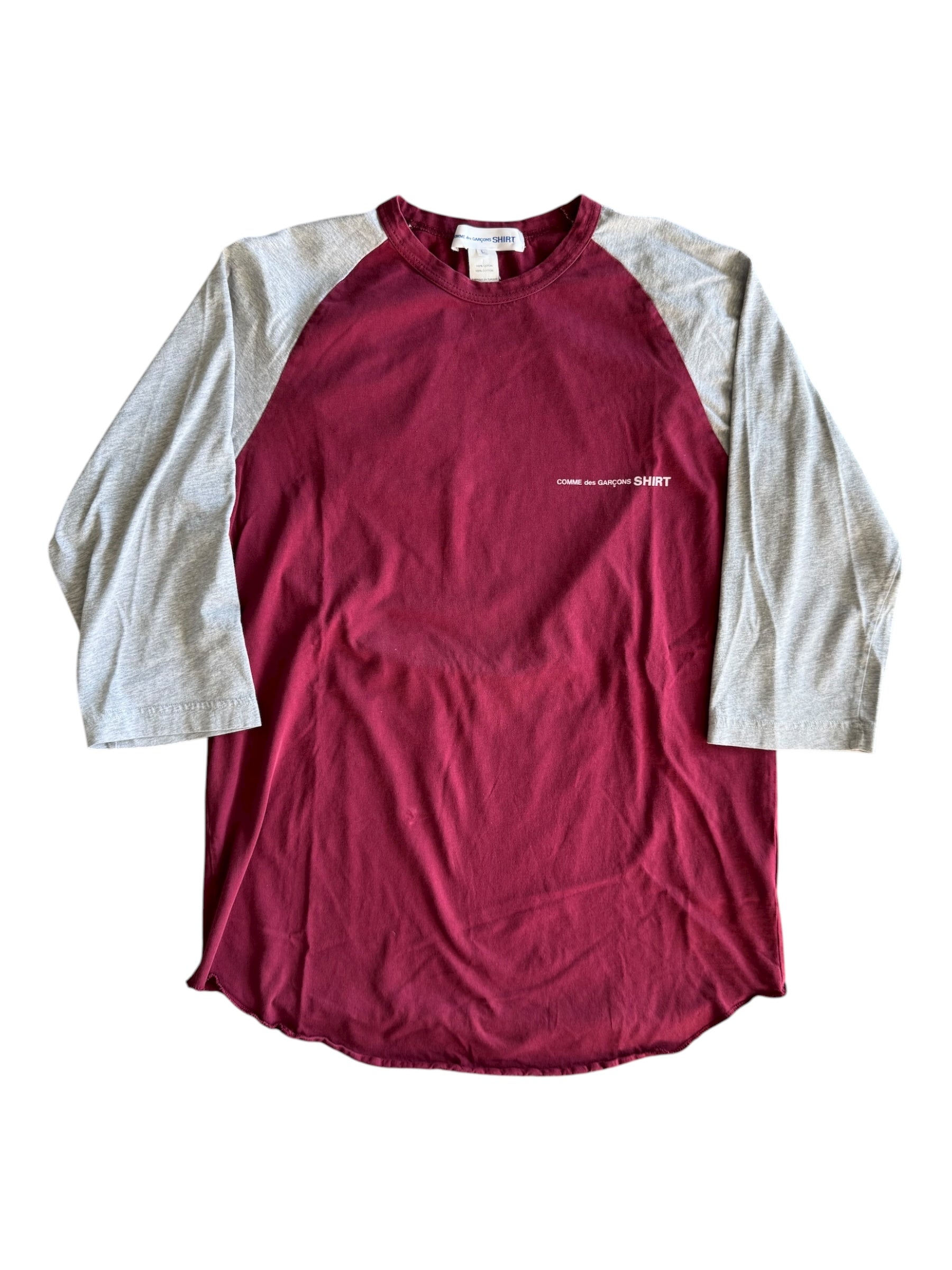 Comme Des Garcons Shirt Baseball Tee Burgandy / Grey Size Large