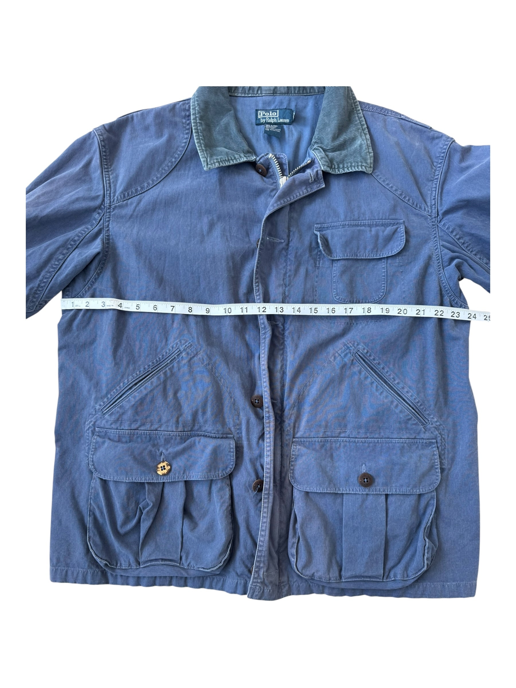 Polo Ralph Lauren 90s Blue Utility Pocket Corduroy Collar Fishing Jacket Size XL