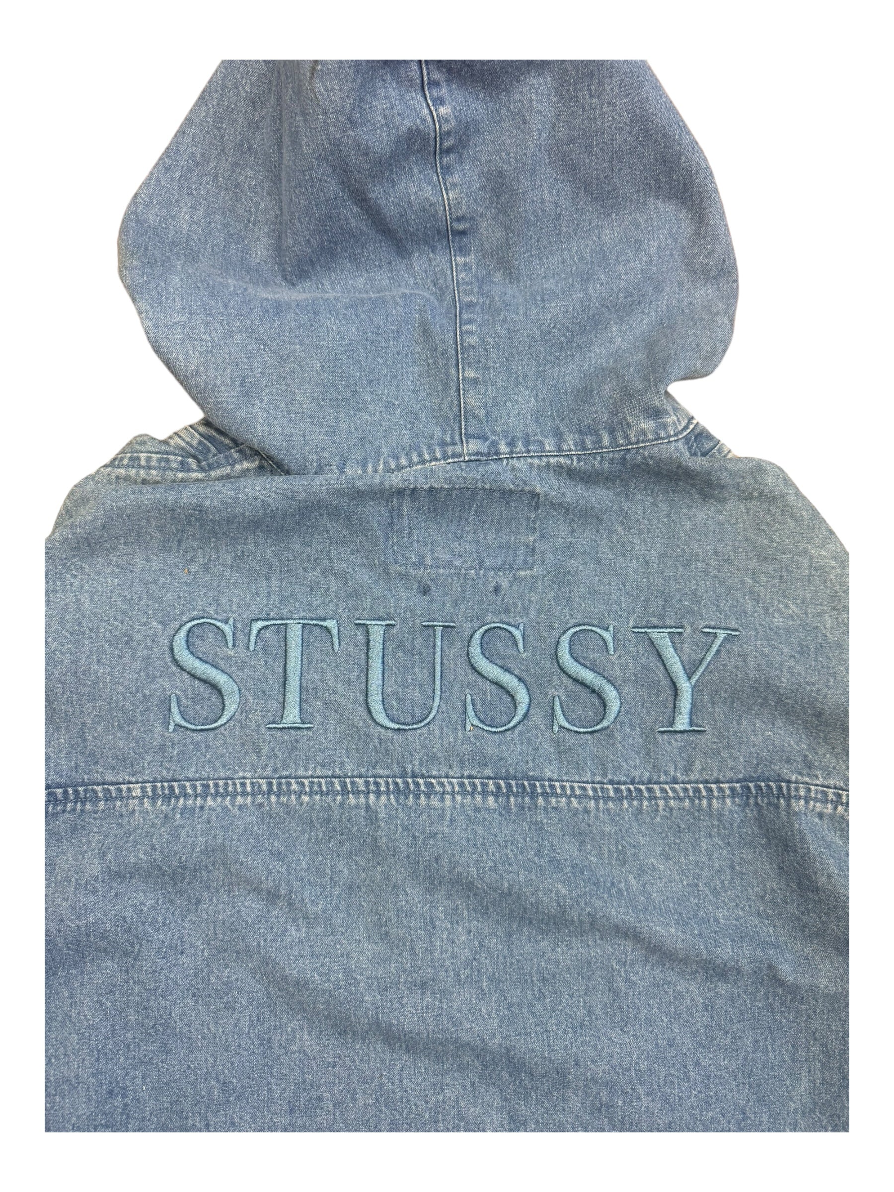 Stussy Denim Embroidered Quarter Zip Jacket Size Large
