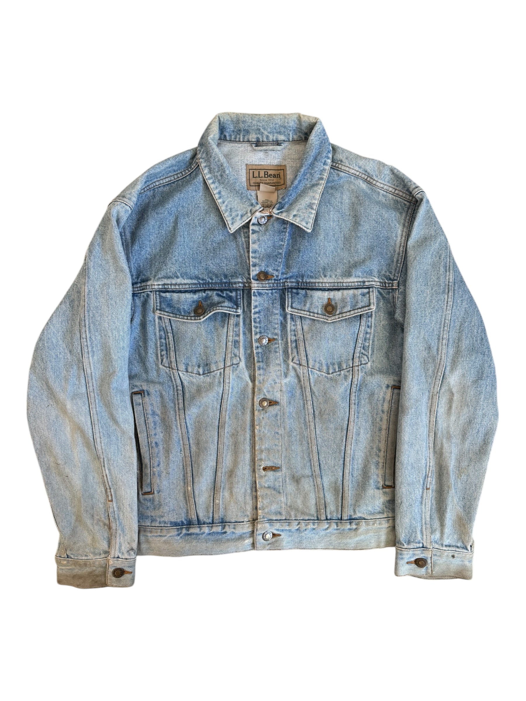LL Bean Jacket Mens M Trucker Denim Button Up Lined Corduroy Trim Faded Blue