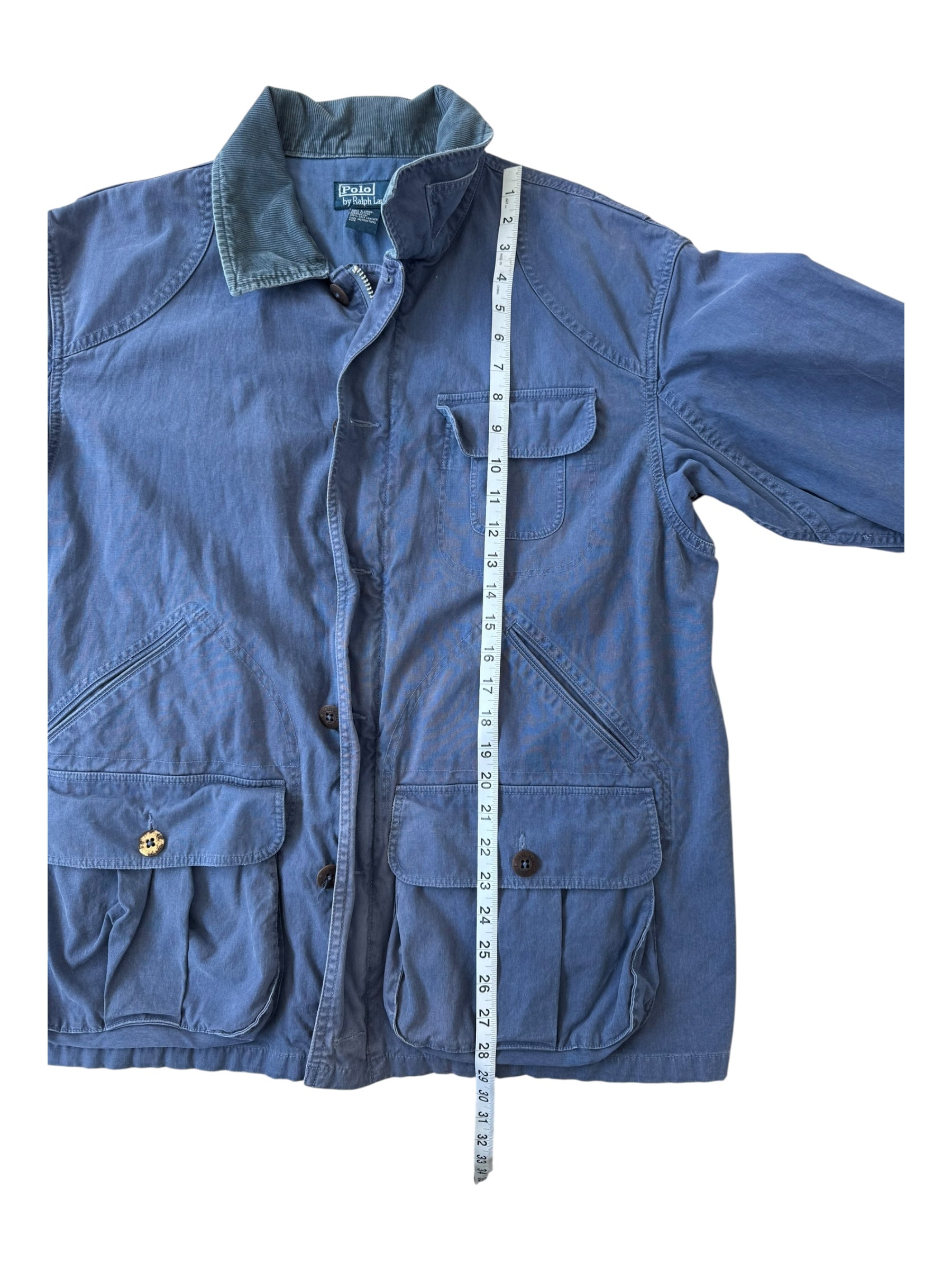 Polo Ralph Lauren 90s Blue Utility Pocket Corduroy Collar Fishing Jacket Size XL