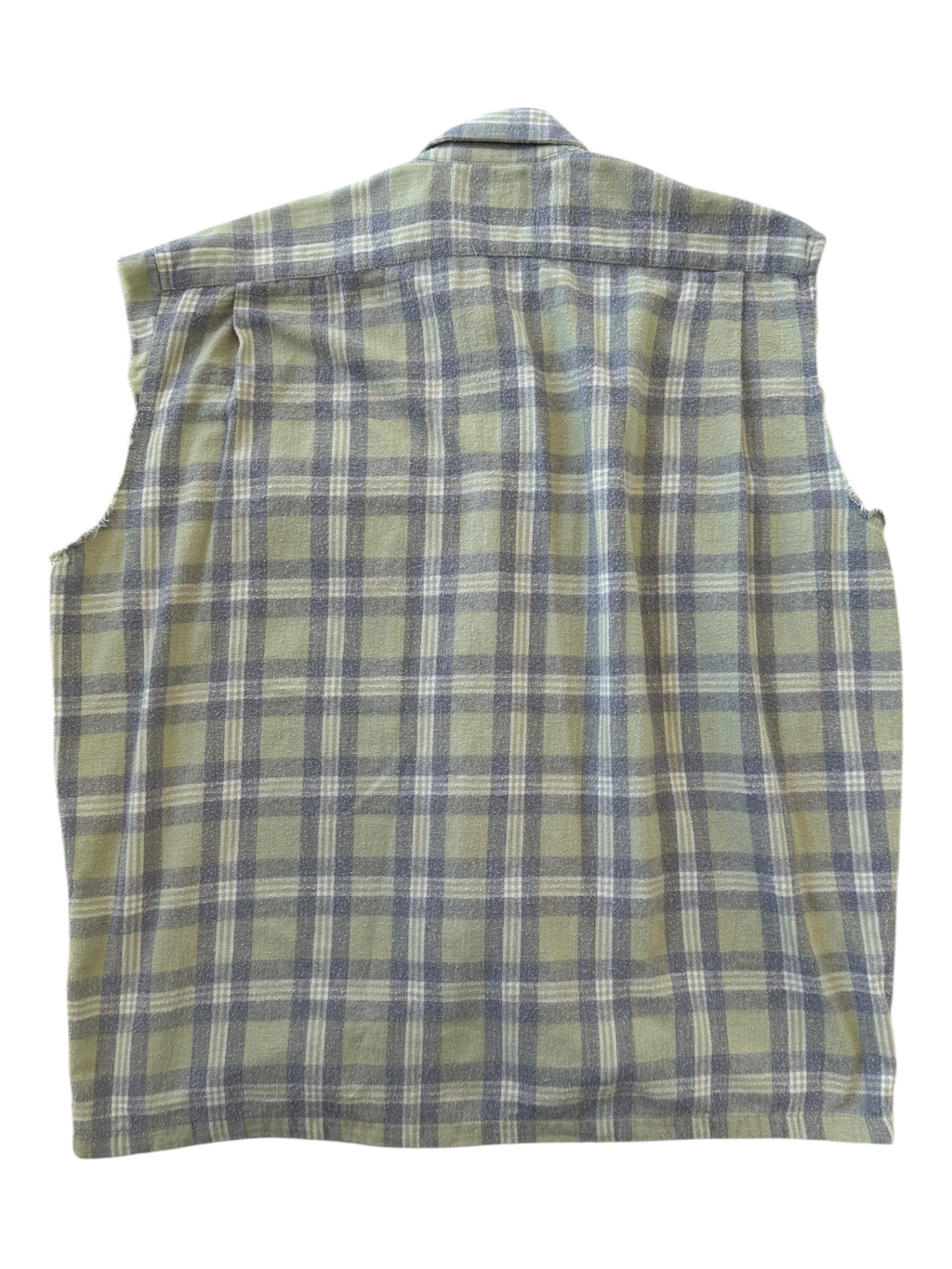 Stussy 80s Green Plaid Flannel Cut Off Sleeves Size Medium