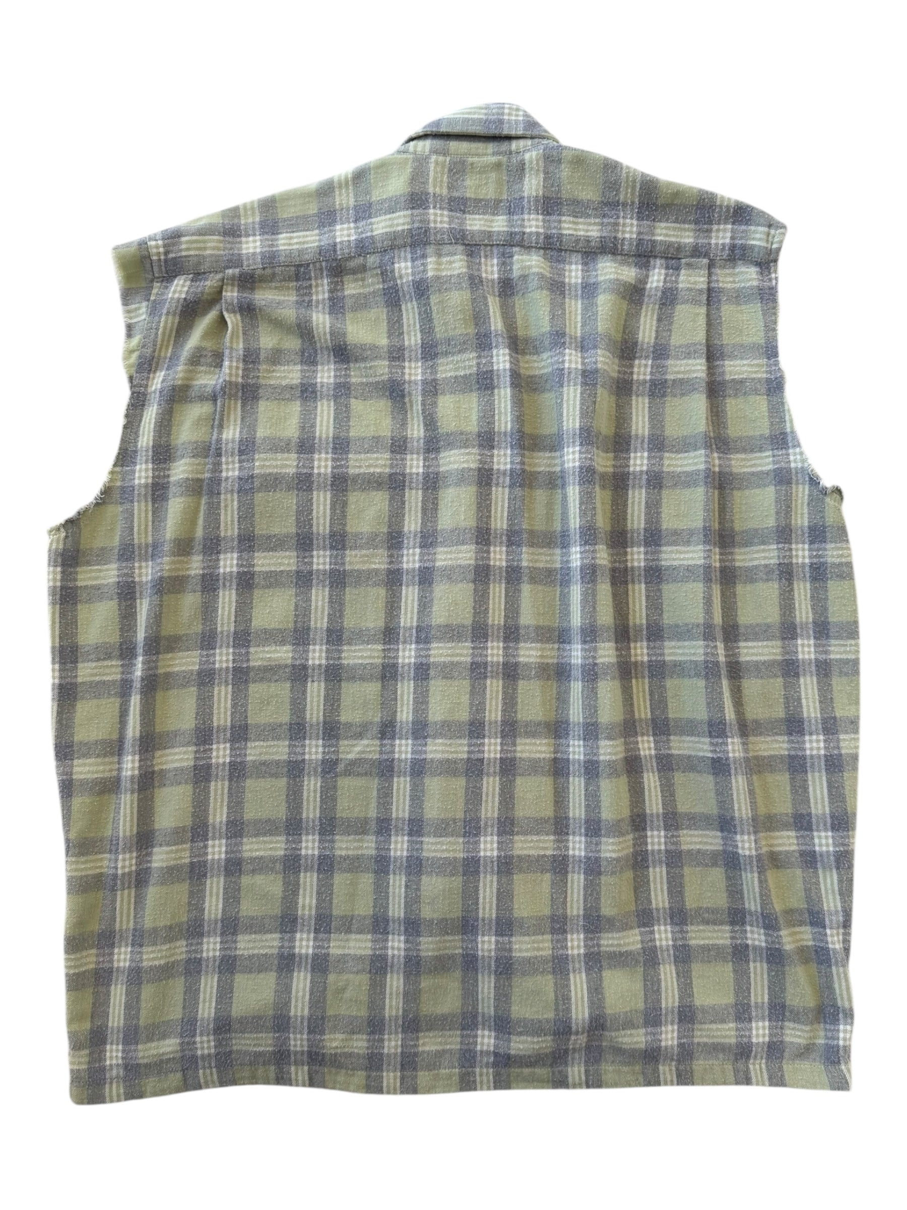 Stussy 80s Green Plaid Flannel Cut Off Sleeves Size Medium