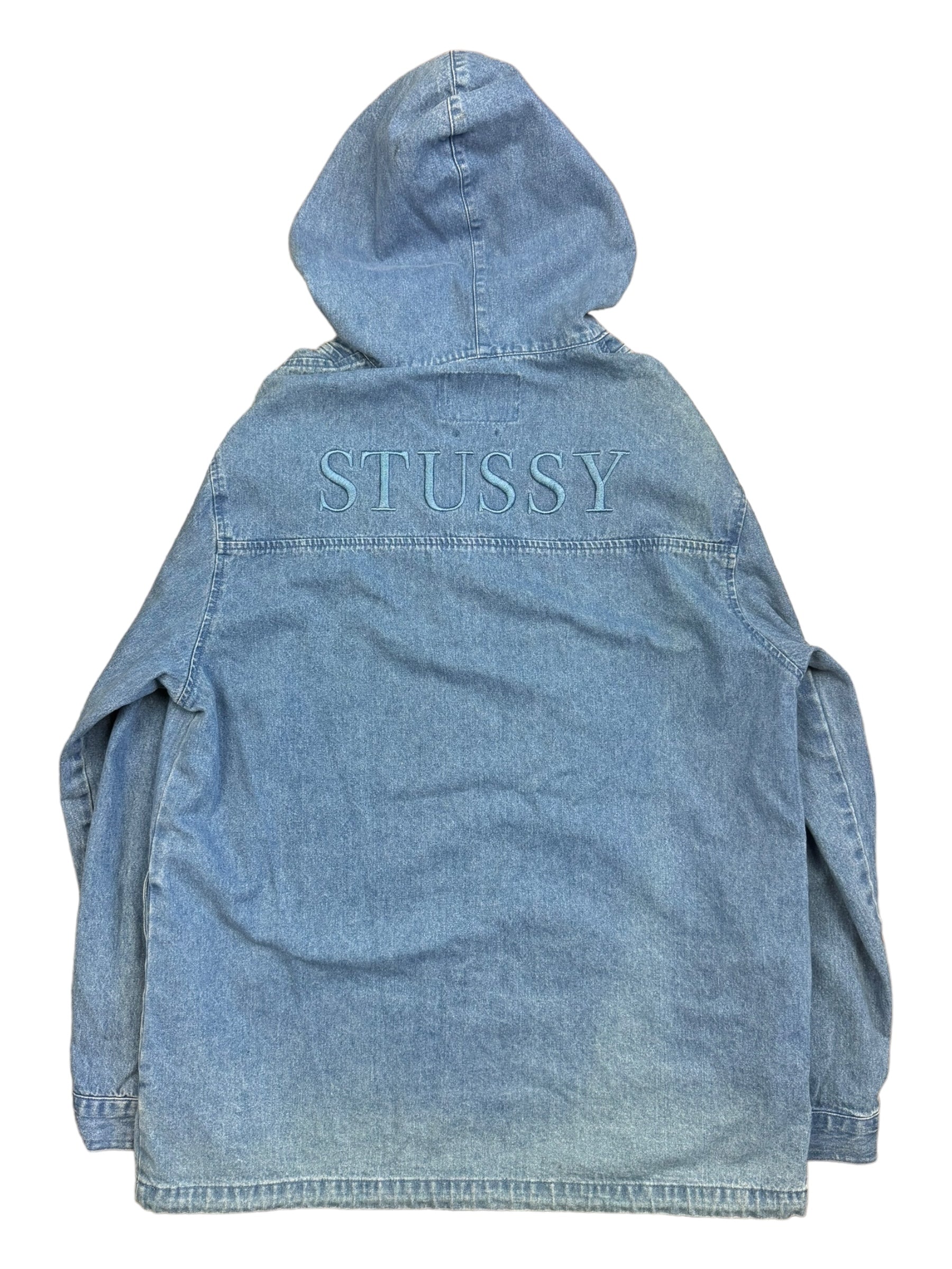 Stussy Denim Embroidered Quarter Zip Jacket Size Large