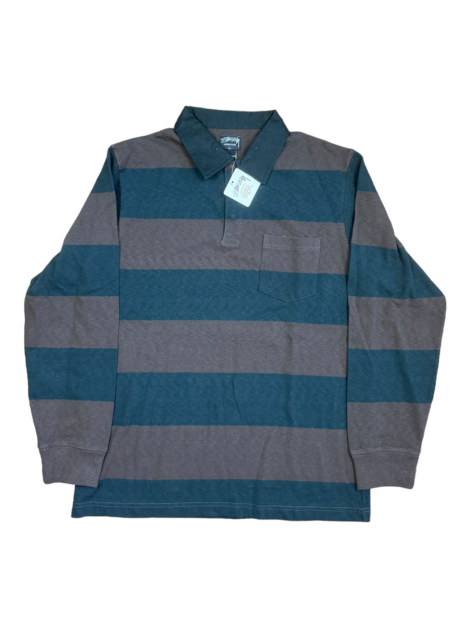 Stussy Brown & Green Striped Rugby Sample New w/ Tags Size Large