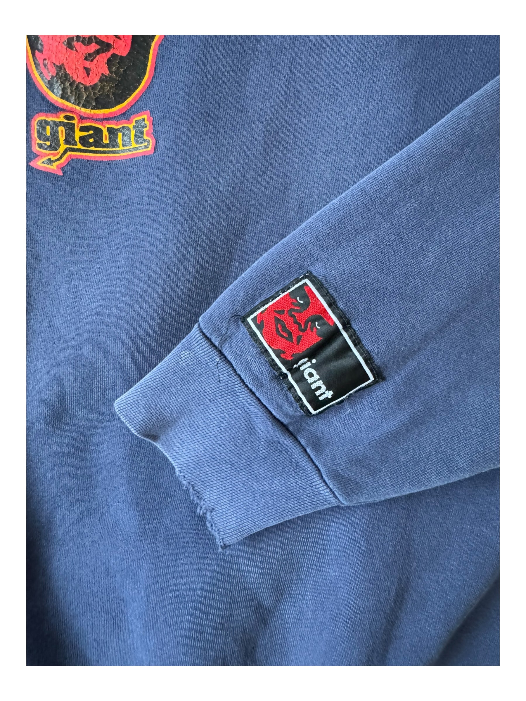 Obey 90s Navy Giant Flaming Head Logo Crewneck Size Large