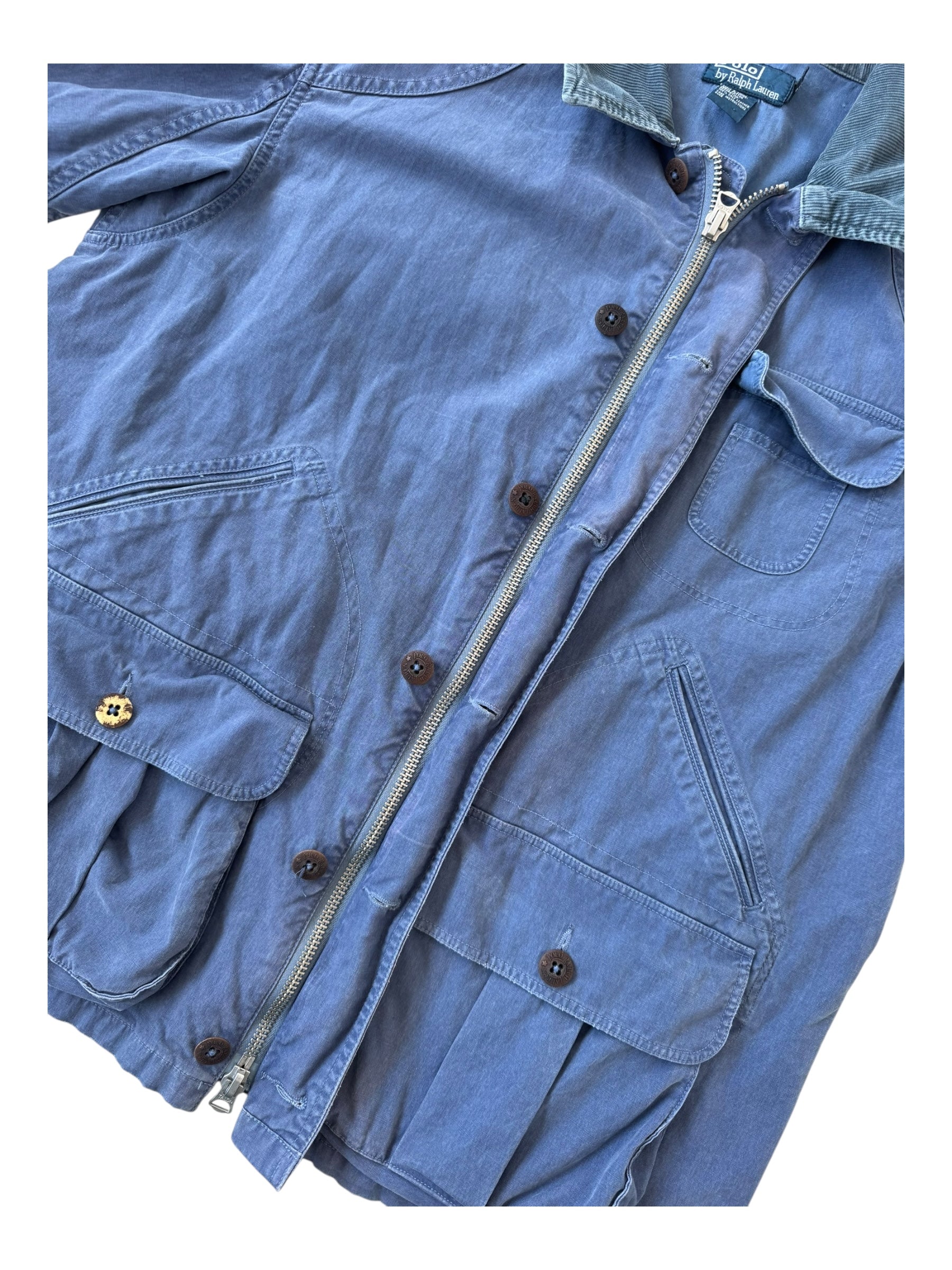 Polo Ralph Lauren 90s Blue Utility Pocket Corduroy Collar Fishing Jacket Size XL