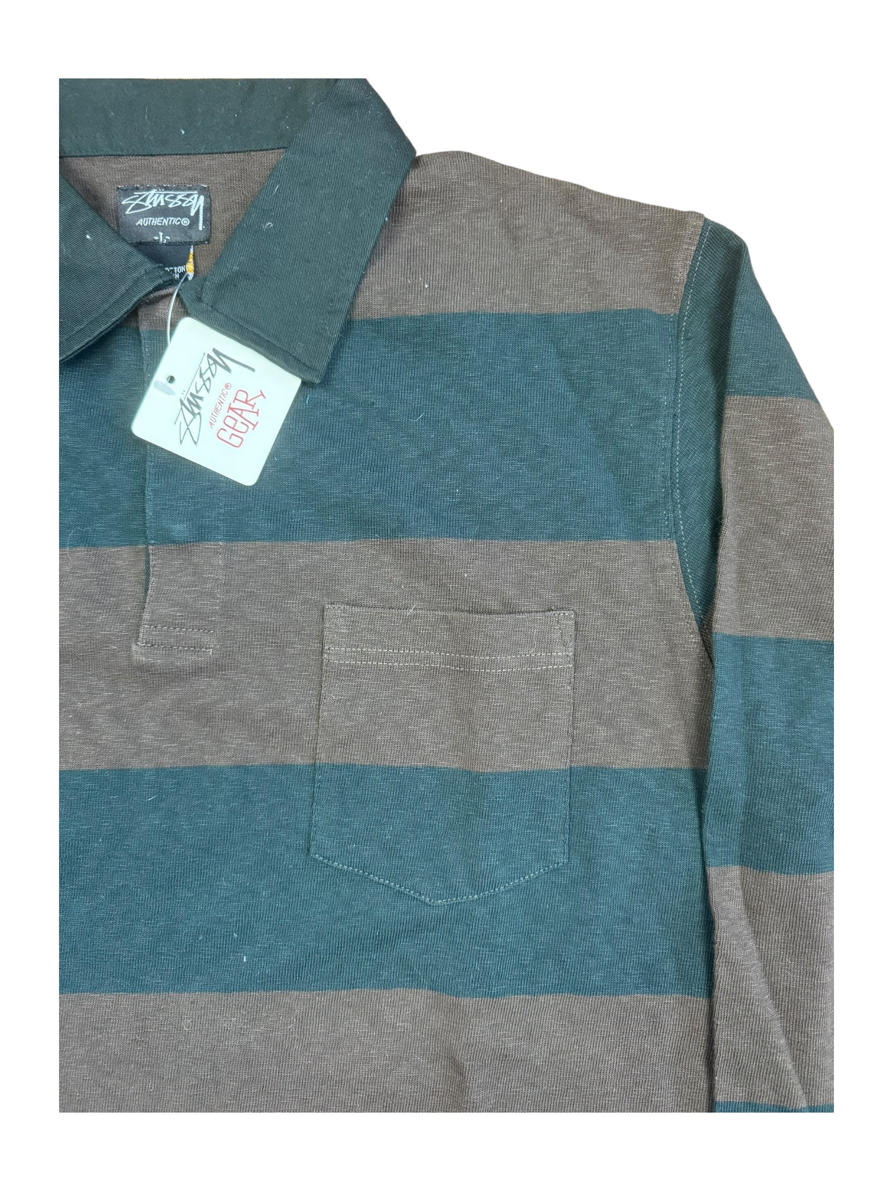Stussy Brown & Green Striped Rugby Sample New w/ Tags Size Large