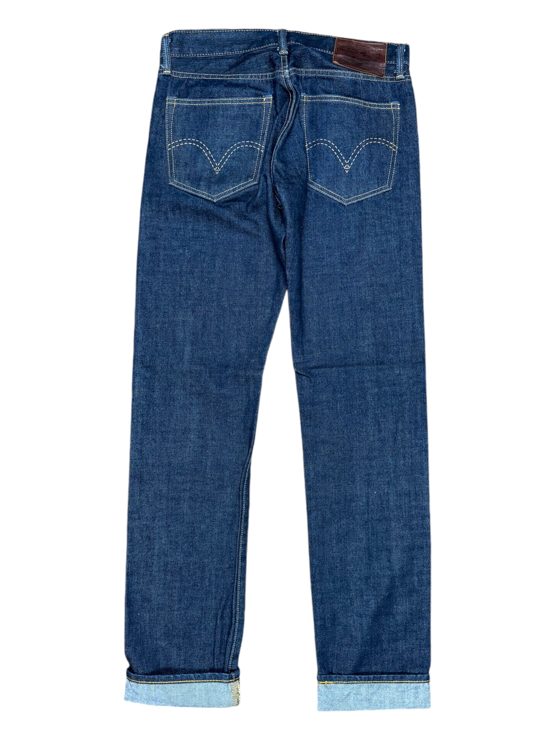 Levi's Selvedge Skinny Selvedge Dark Blue Jeans 31x34 Dark Brown Leather Patch