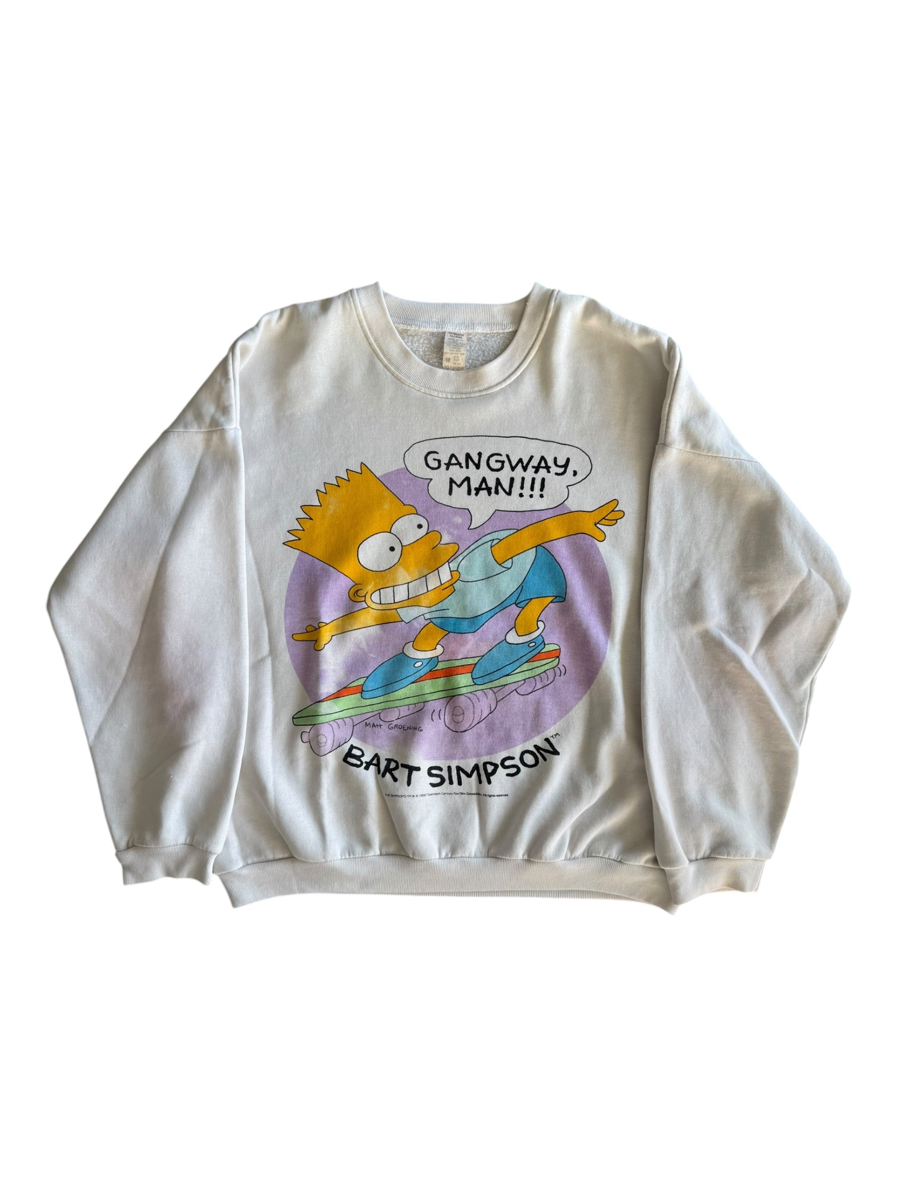 The Simpsons White Crewneck 24x25 Bart Skateboard Gangway Man 90s