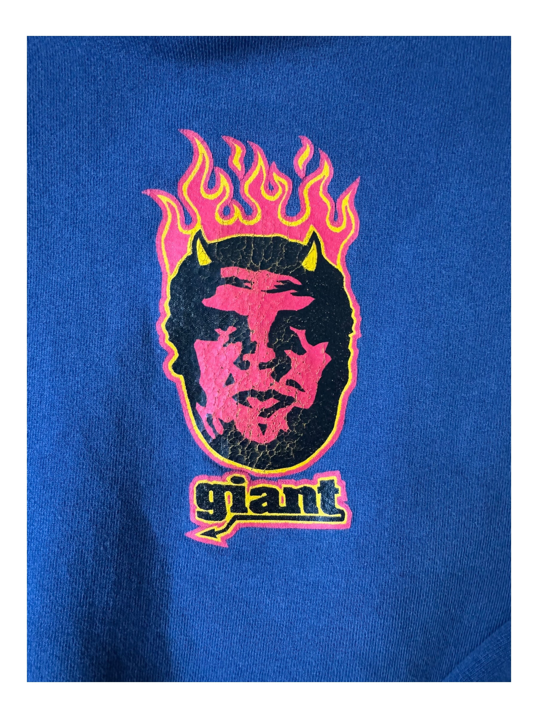 Obey 90s Navy Giant Flaming Head Logo Crewneck Size Large