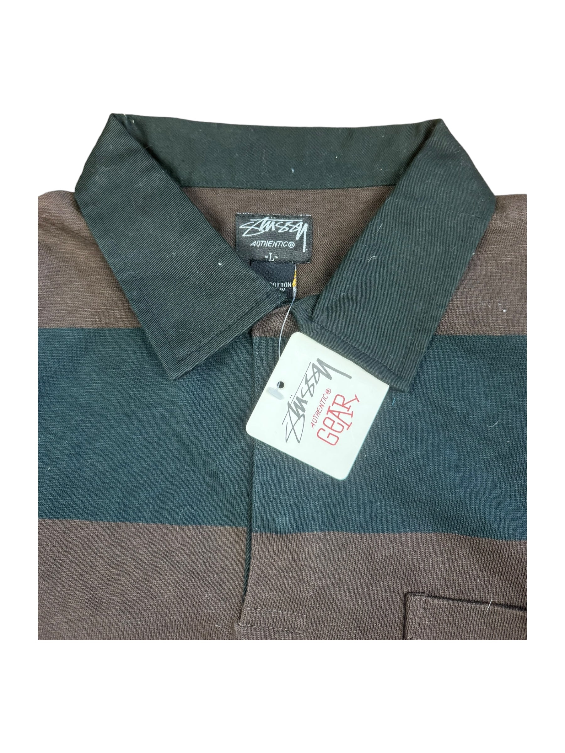 Stussy Brown & Green Striped Rugby Sample New w/ Tags Size Large