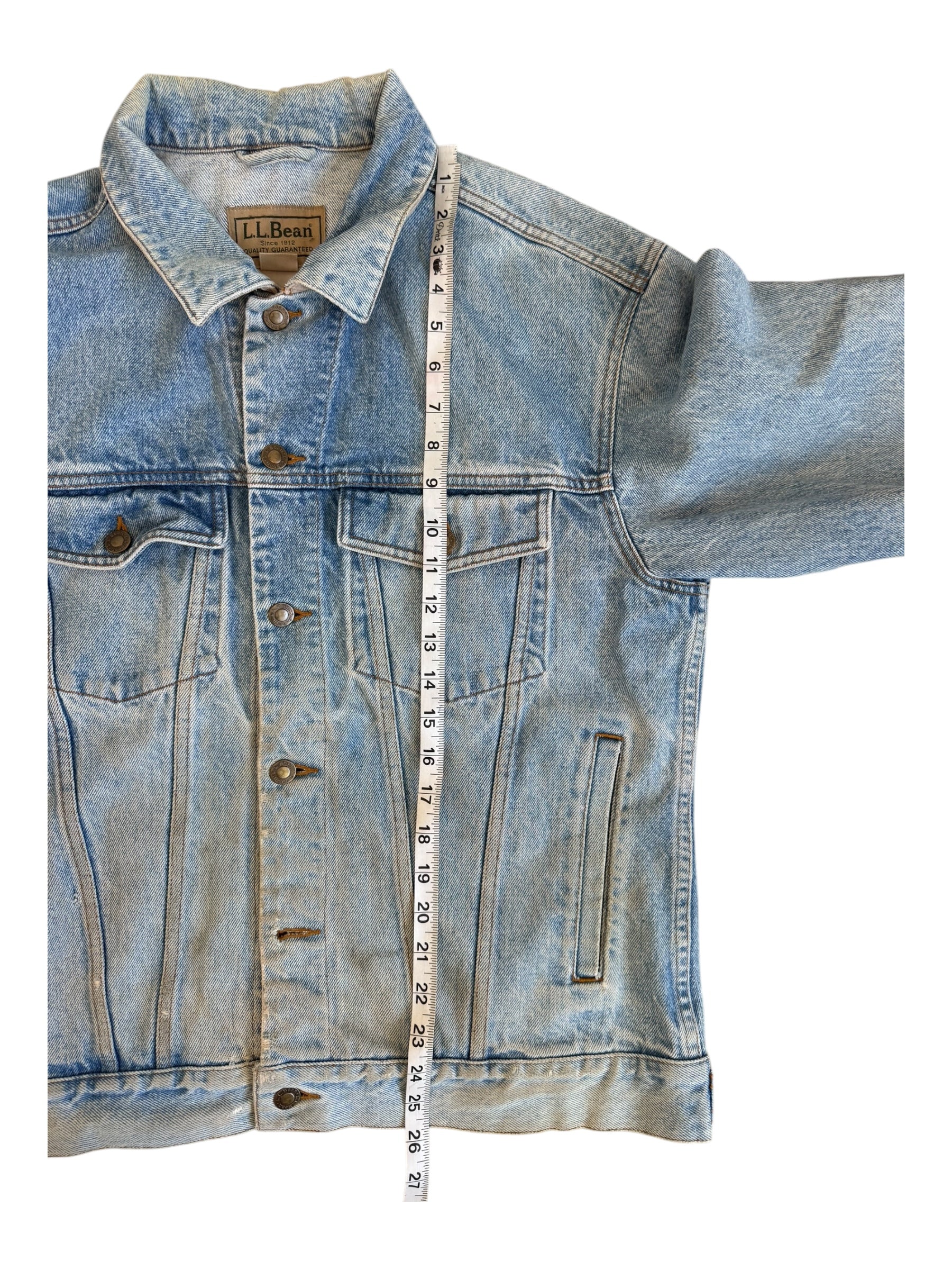 LL Bean Jacket Mens M Trucker Denim Button Up Lined Corduroy Trim Faded Blue