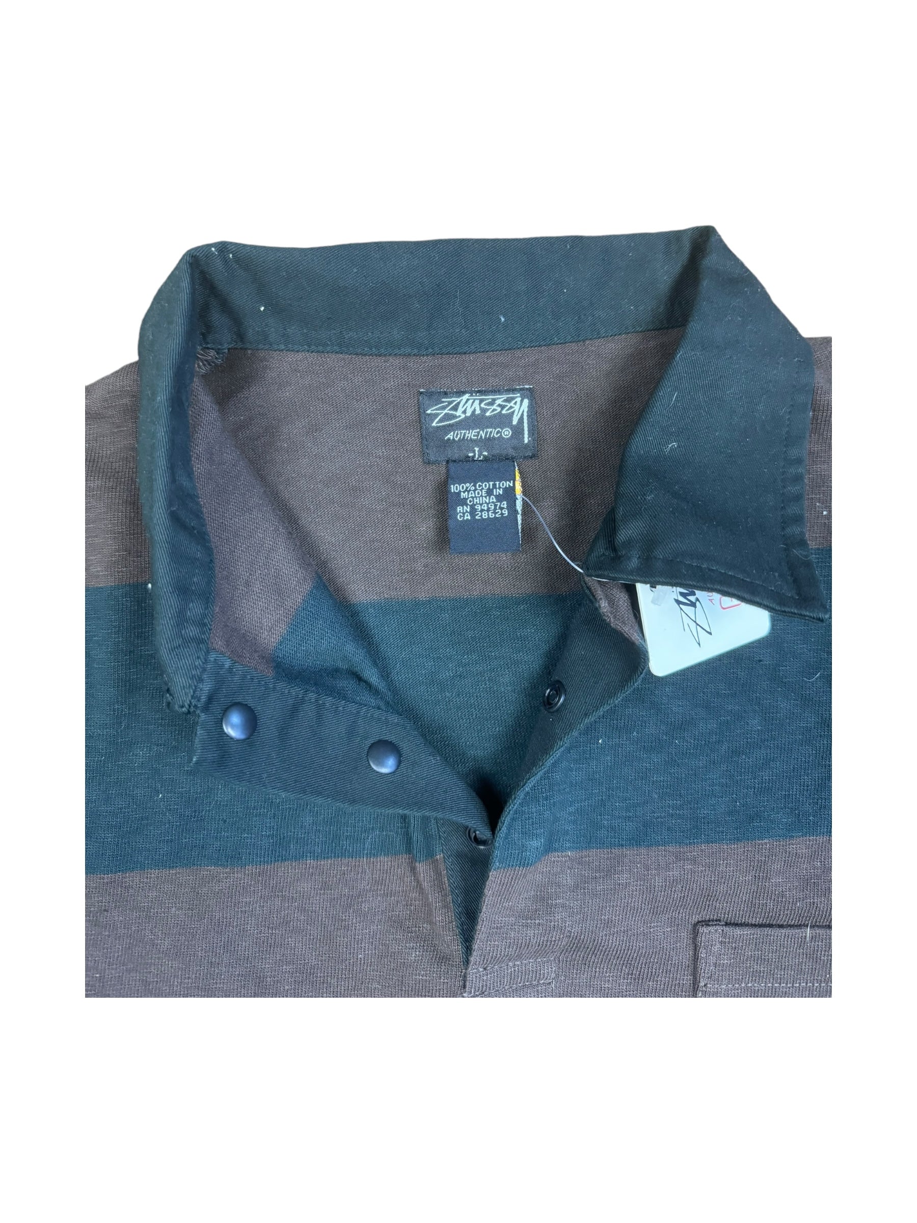 Stussy Brown & Green Striped Rugby Sample New w/ Tags Size Large