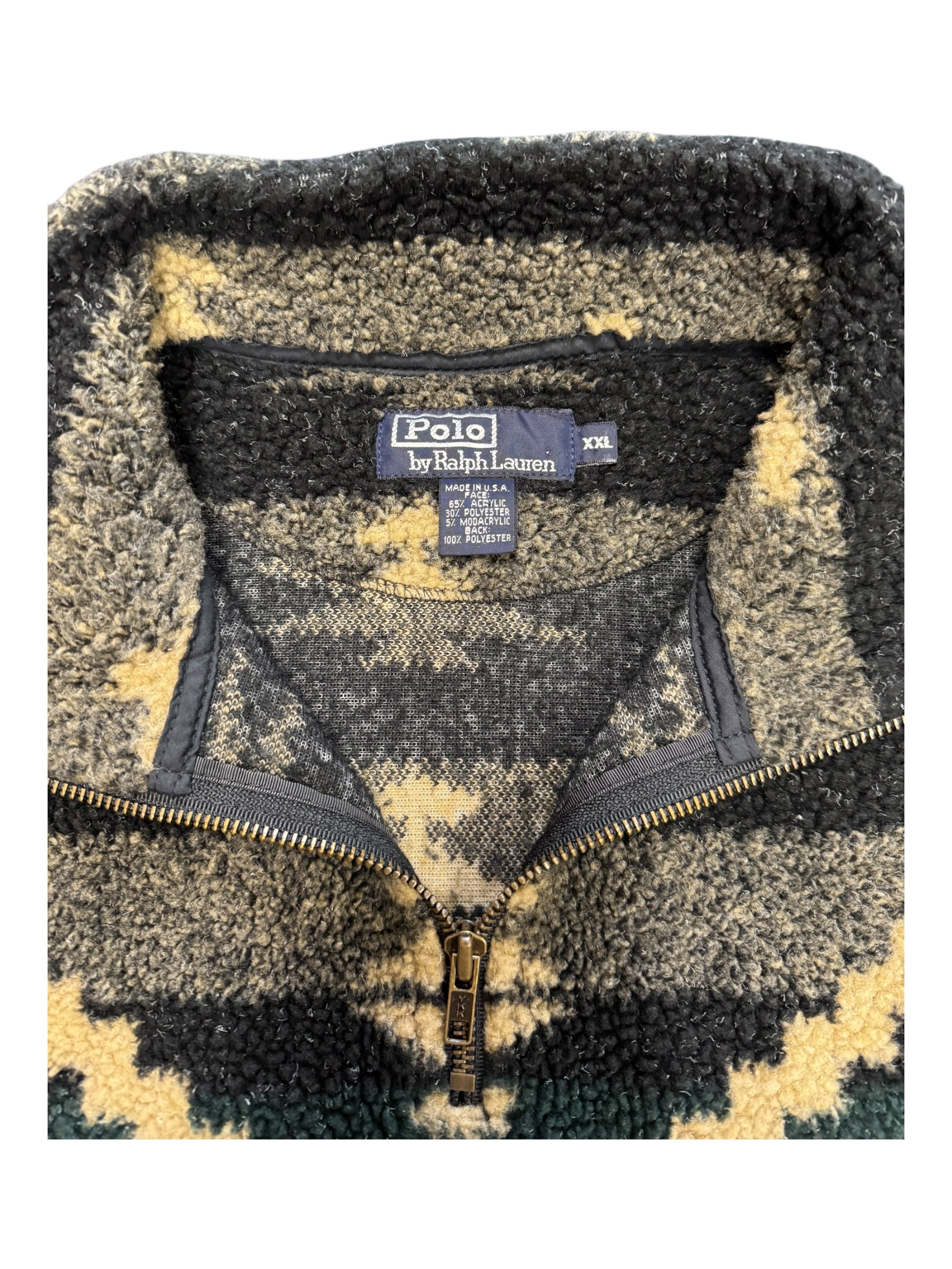 Polo Ralph Lauren 90s Aztec Fleece Quarter-Zip Sweatshirt Size XXL