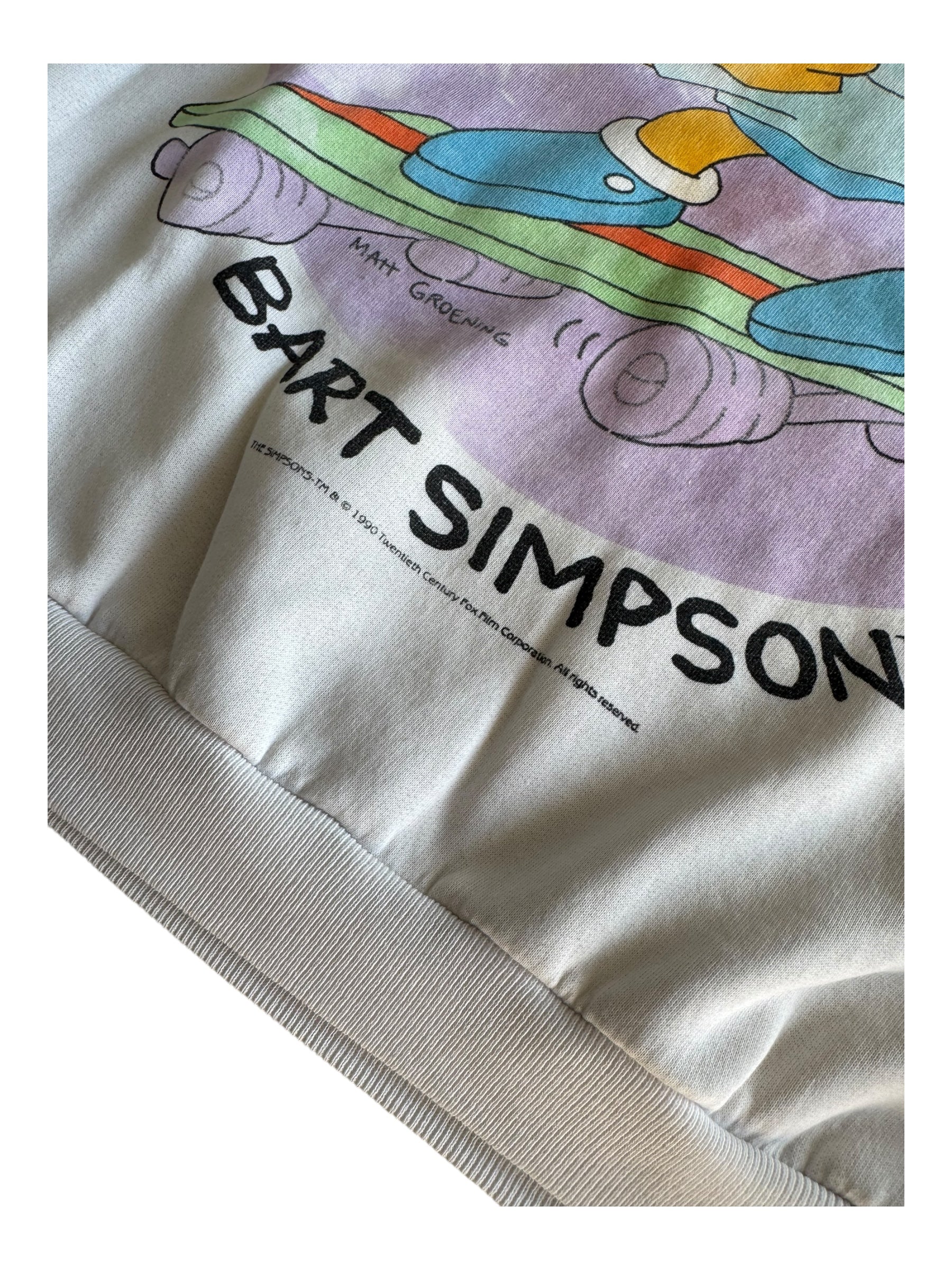 The Simpsons White Crewneck 24x25 Bart Skateboard Gangway Man 90s