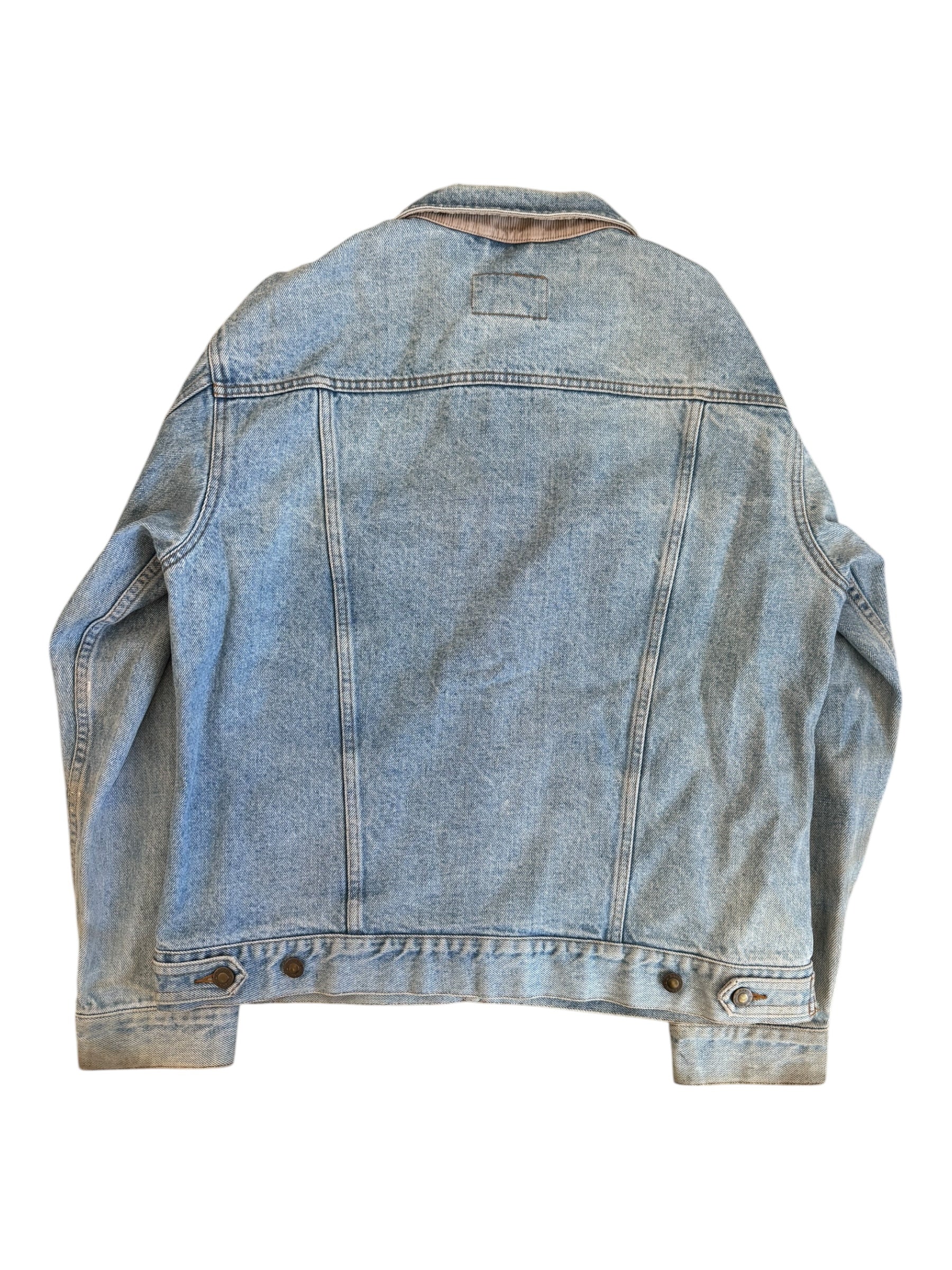 LL Bean Jacket Mens M Trucker Denim Button Up Lined Corduroy Trim Faded Blue