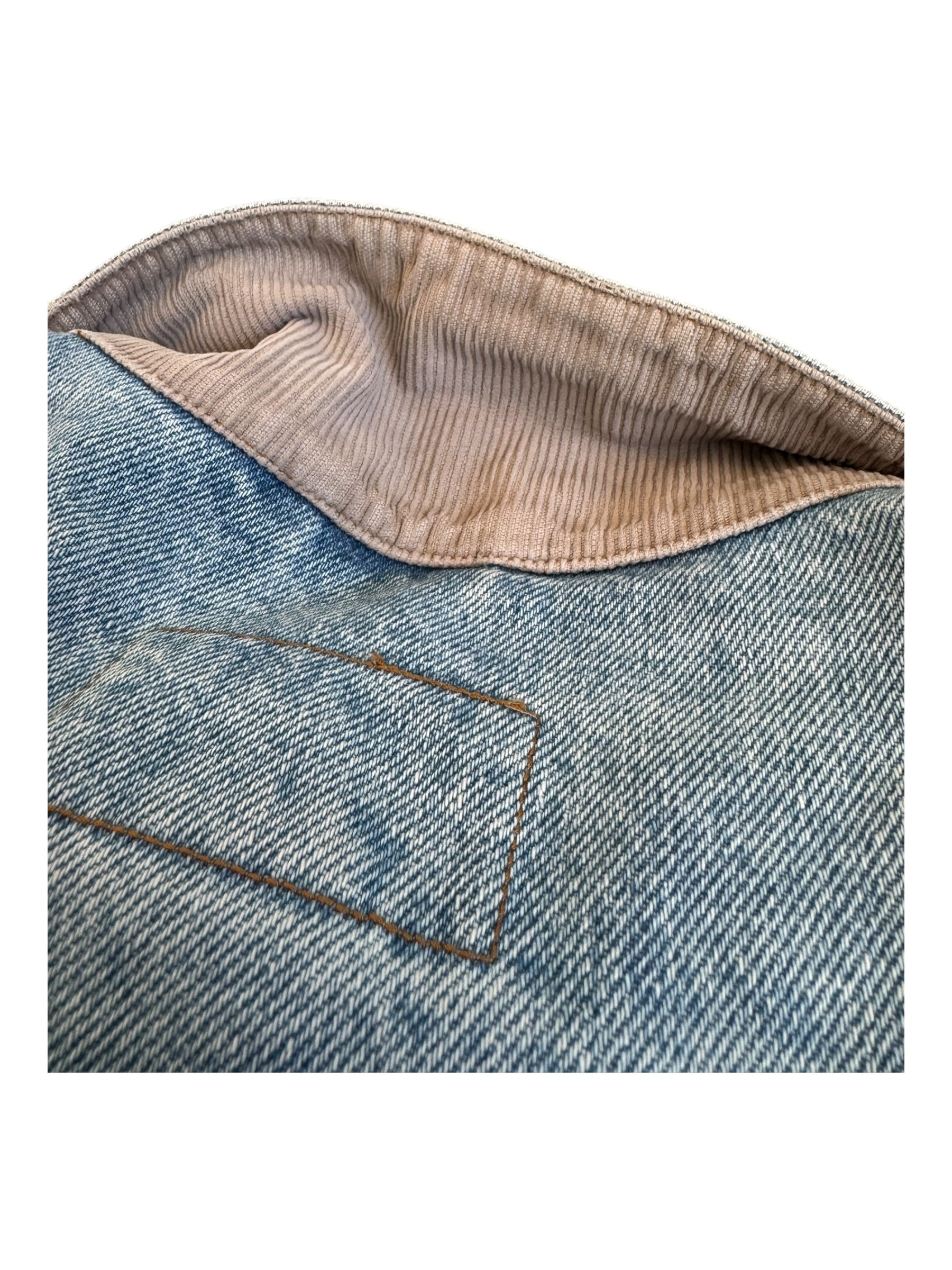 LL Bean Jacket Mens M Trucker Denim Button Up Lined Corduroy Trim Faded Blue