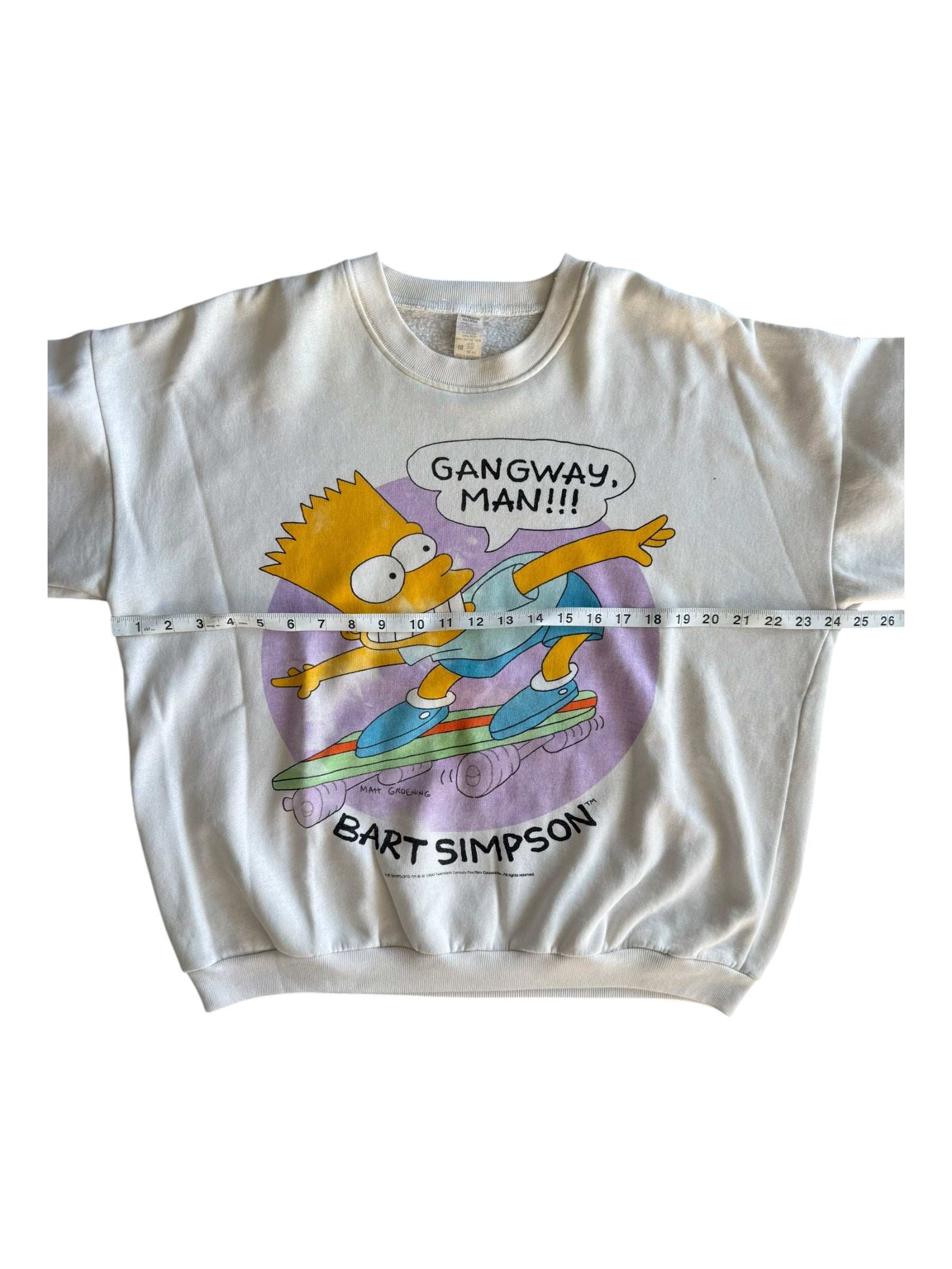 The Simpsons White Crewneck 24x25 Bart Skateboard Gangway Man 90s