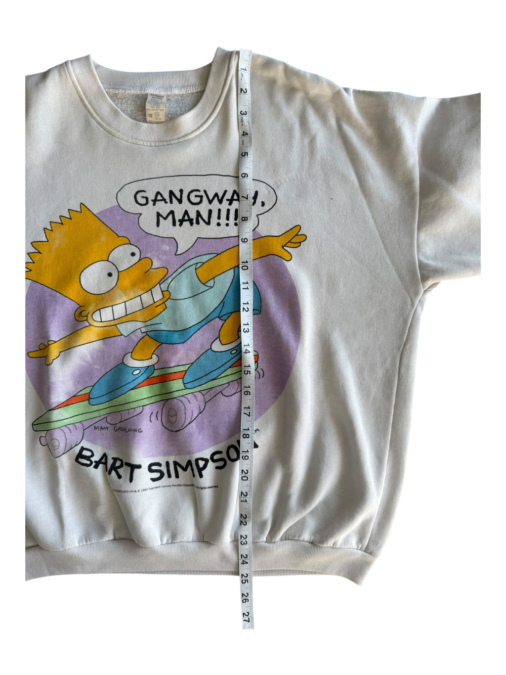 The Simpsons White Crewneck 24x25 Bart Skateboard Gangway Man 90s