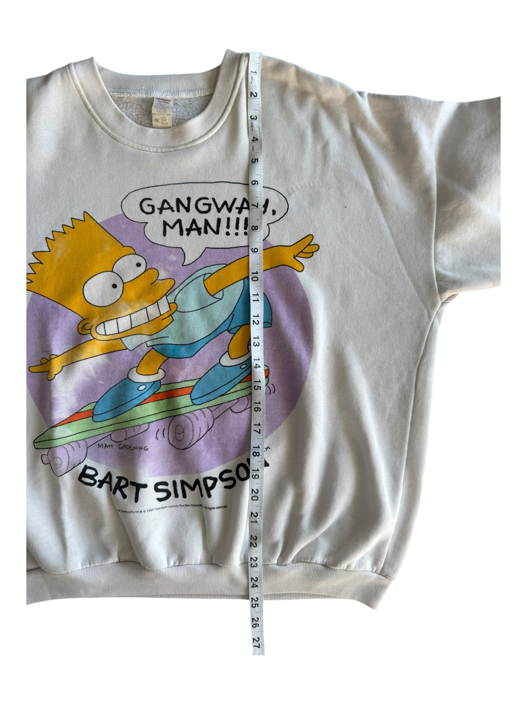The Simpsons White Crewneck 24x25 Bart Skateboard Gangway Man 90s