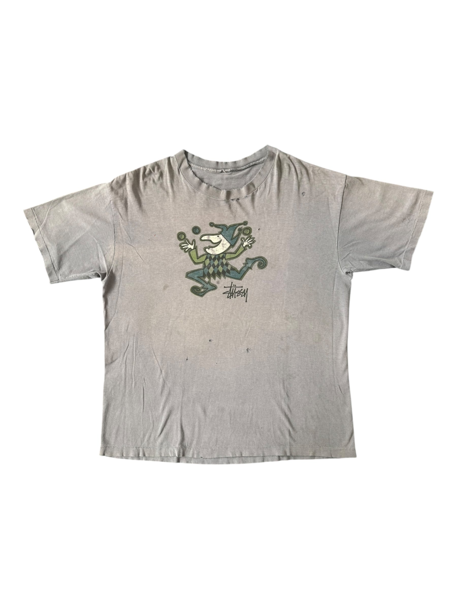 Stussy 90s Grey Jester Shirt Faded Size XL