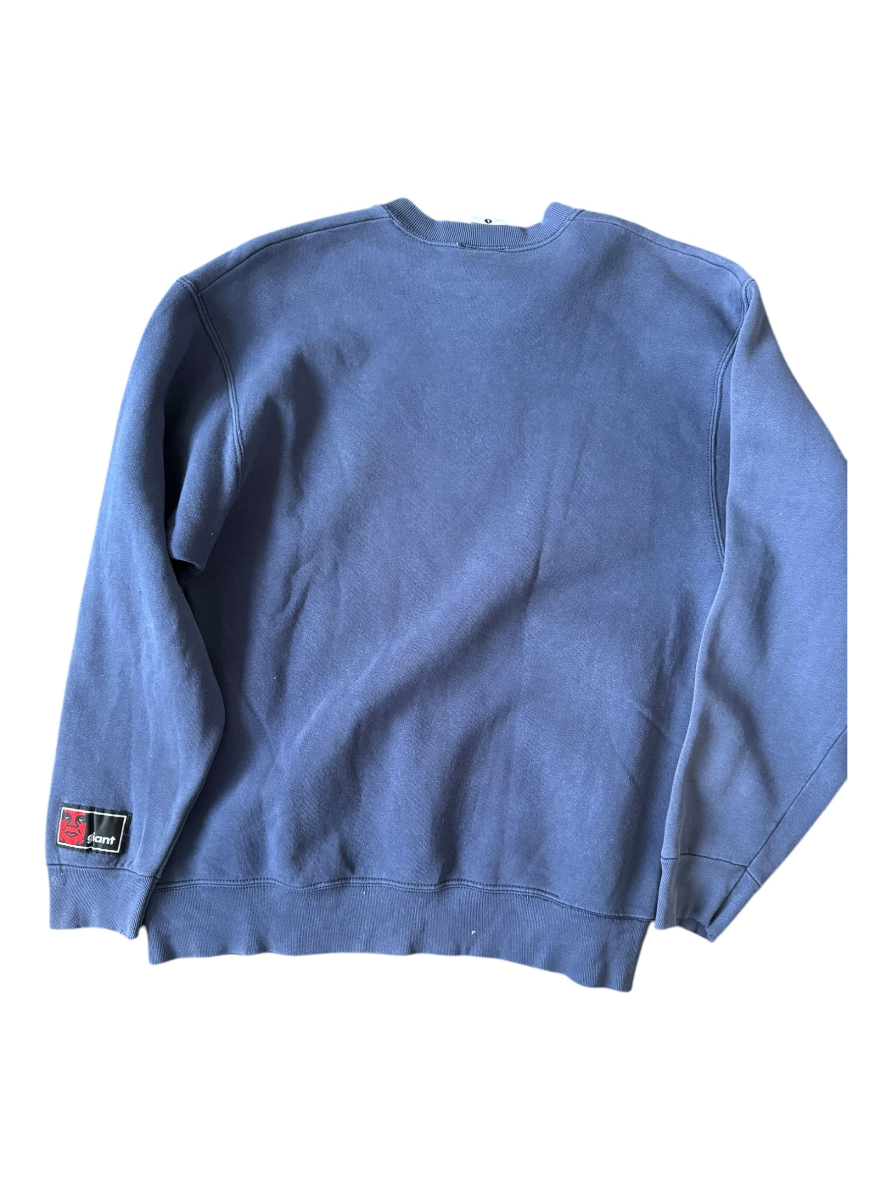 Obey 90s Navy Giant Flaming Head Logo Crewneck Size Large