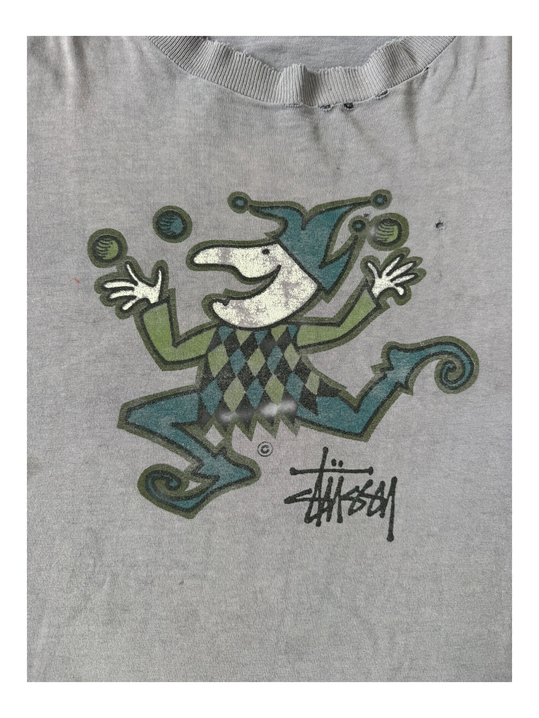 Stussy 90s Grey Jester Shirt Faded Size XL