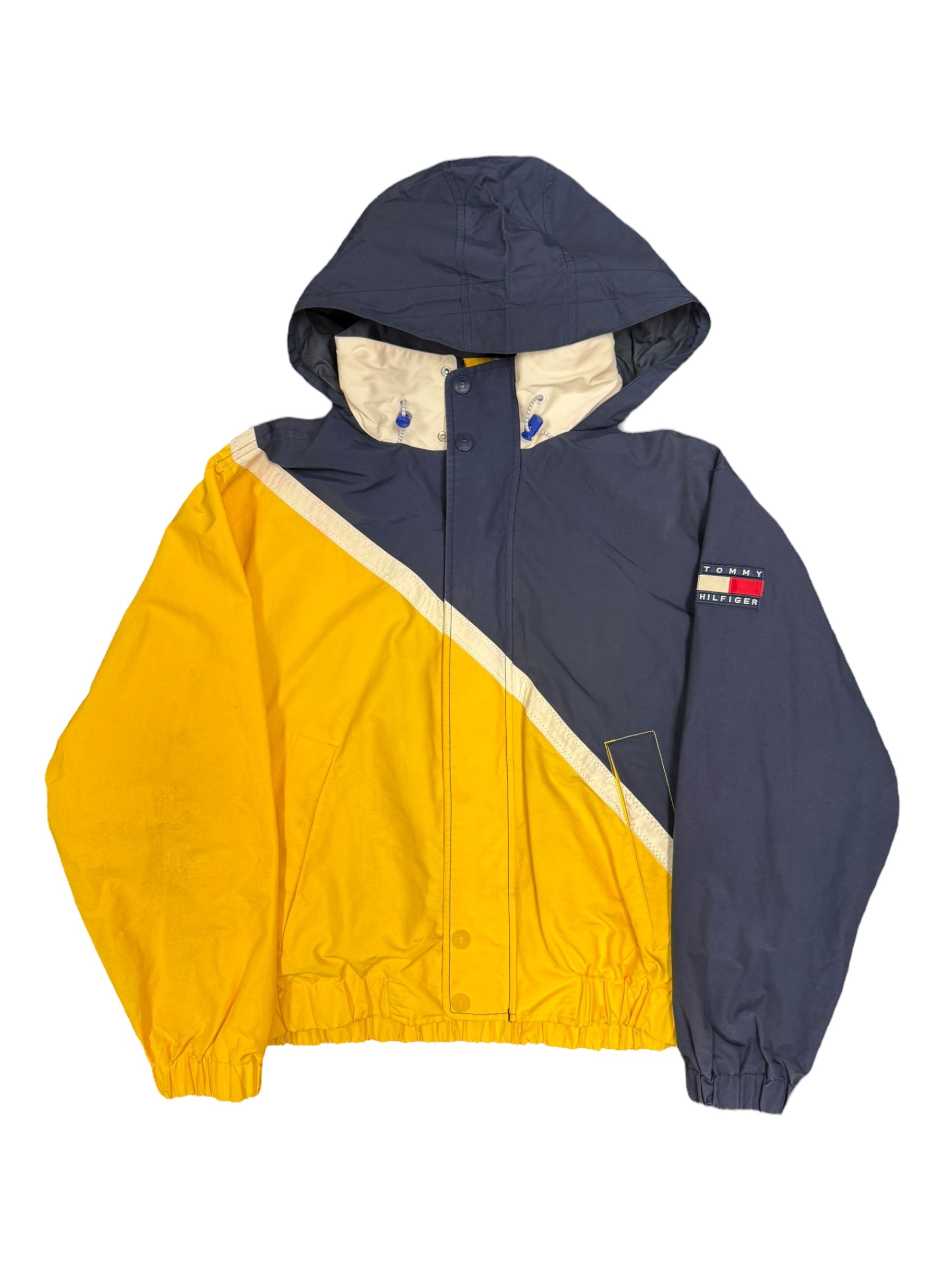 Tommy Hilfiger Sailing Gear Zip Hooded Jacket Blue Yellow Stripe Men L