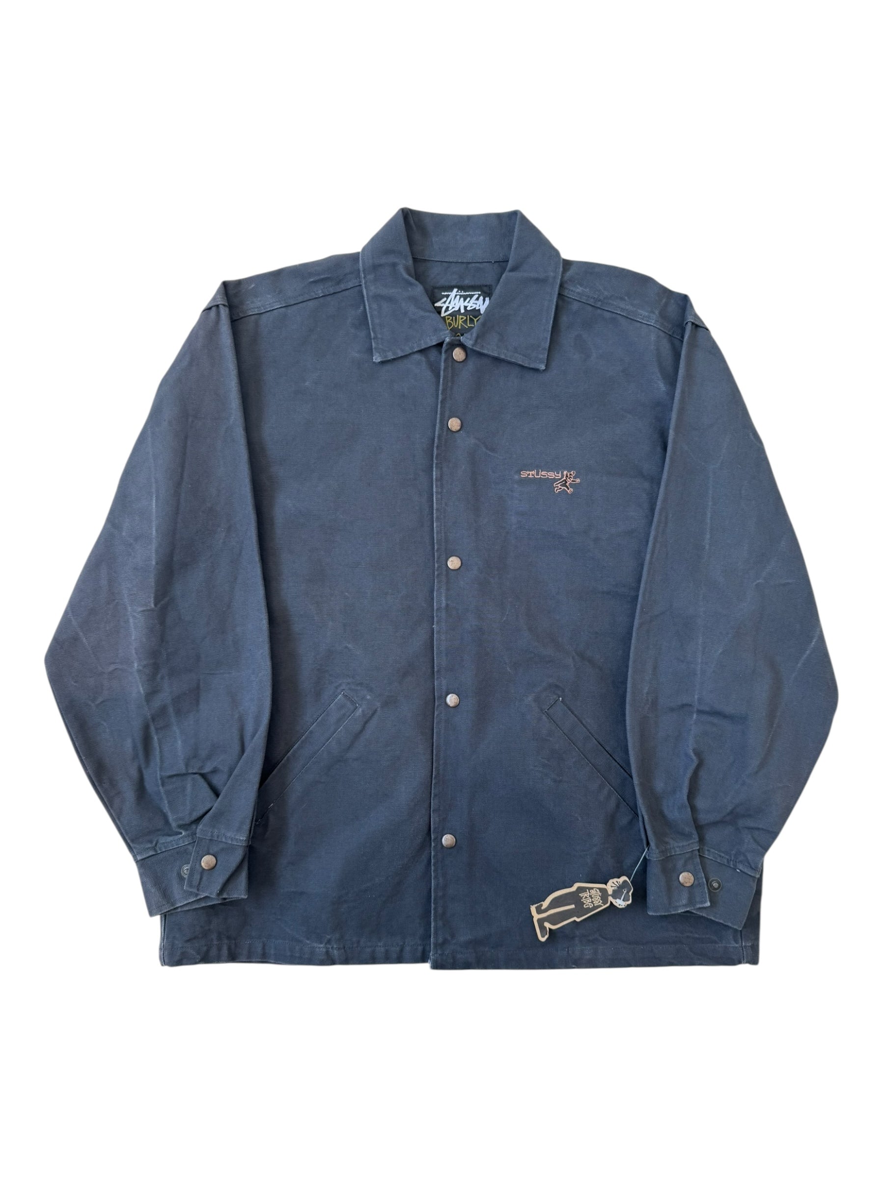 Stussy 90s Navy Bear Work Jacket Burly Gear Size Large Deadstock w/ Tags