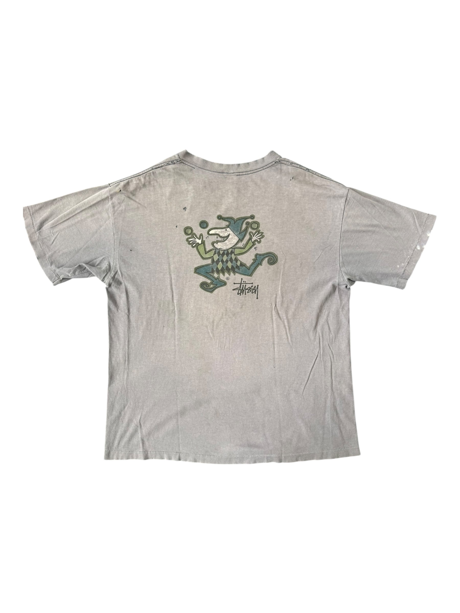 Stussy 90s Grey Jester Shirt Faded Size XL