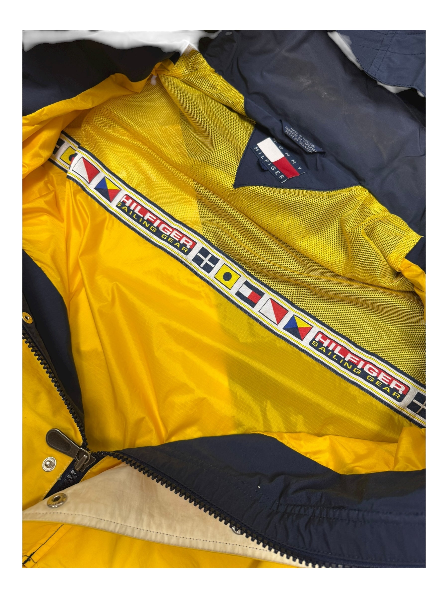 Tommy Hilfiger Sailing Gear Zip Hooded Jacket Blue Yellow Stripe Men L
