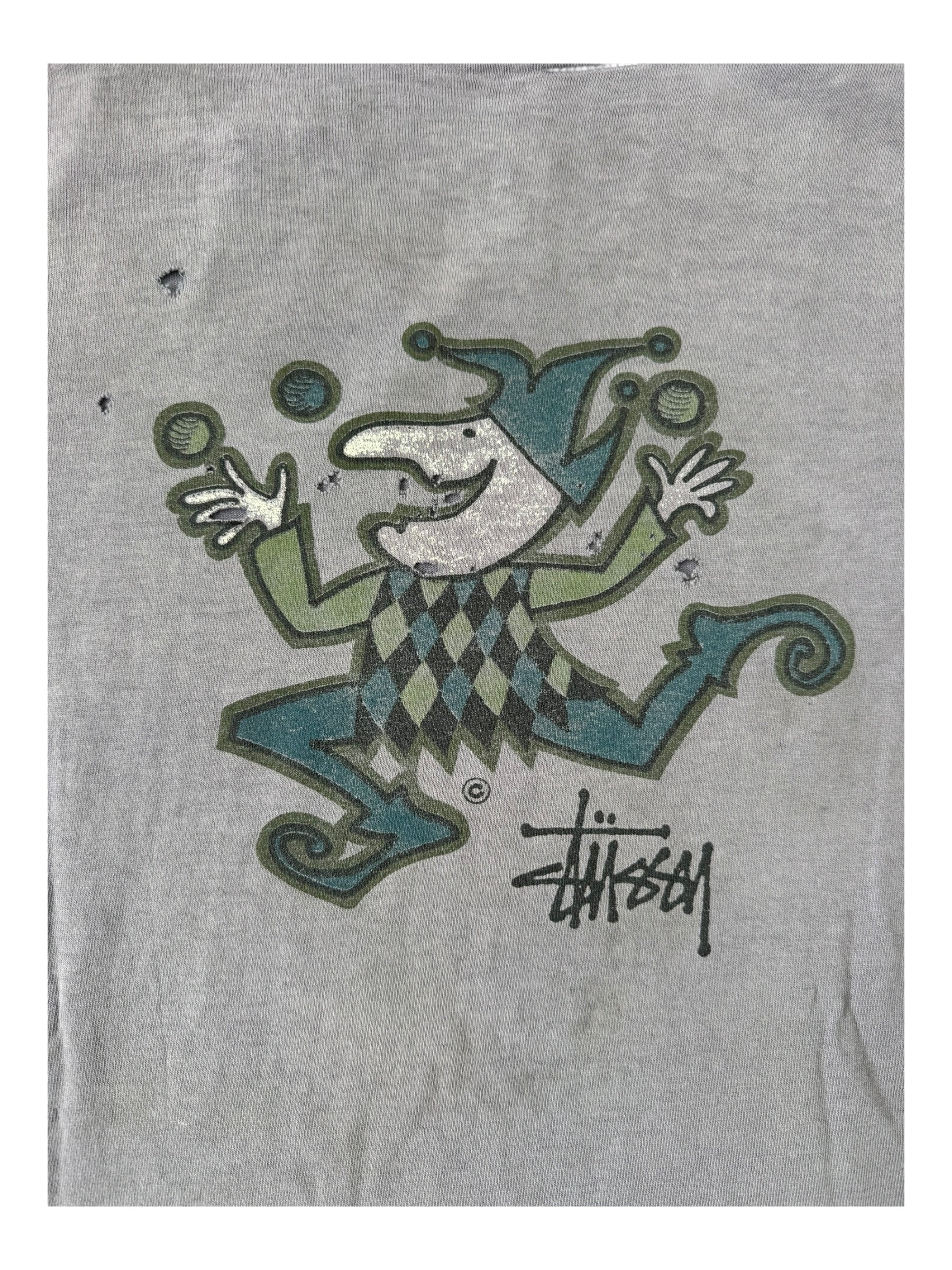Stussy 90s Grey Jester Shirt Faded Size XL